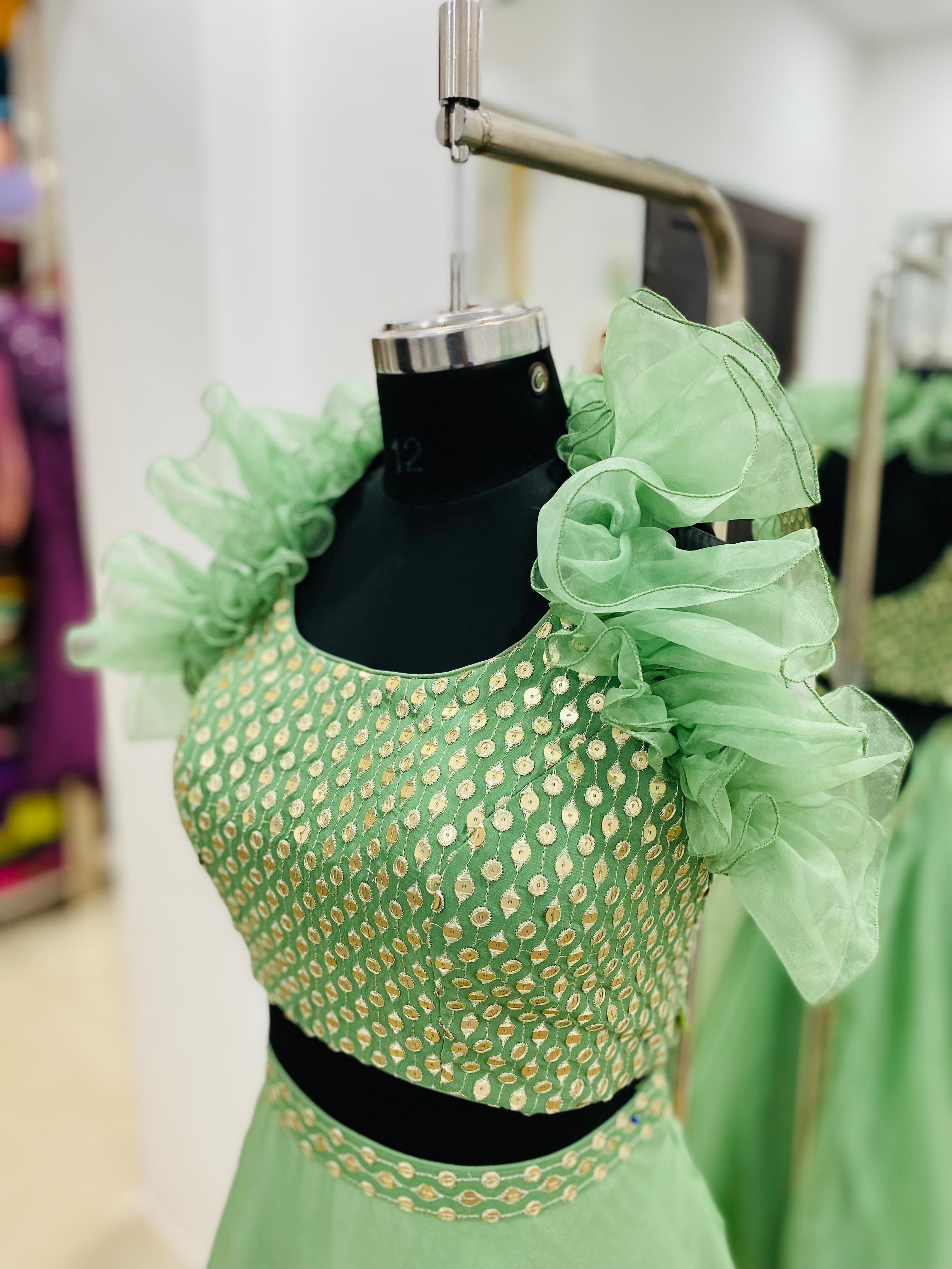 Sage Green Organza Lehenga