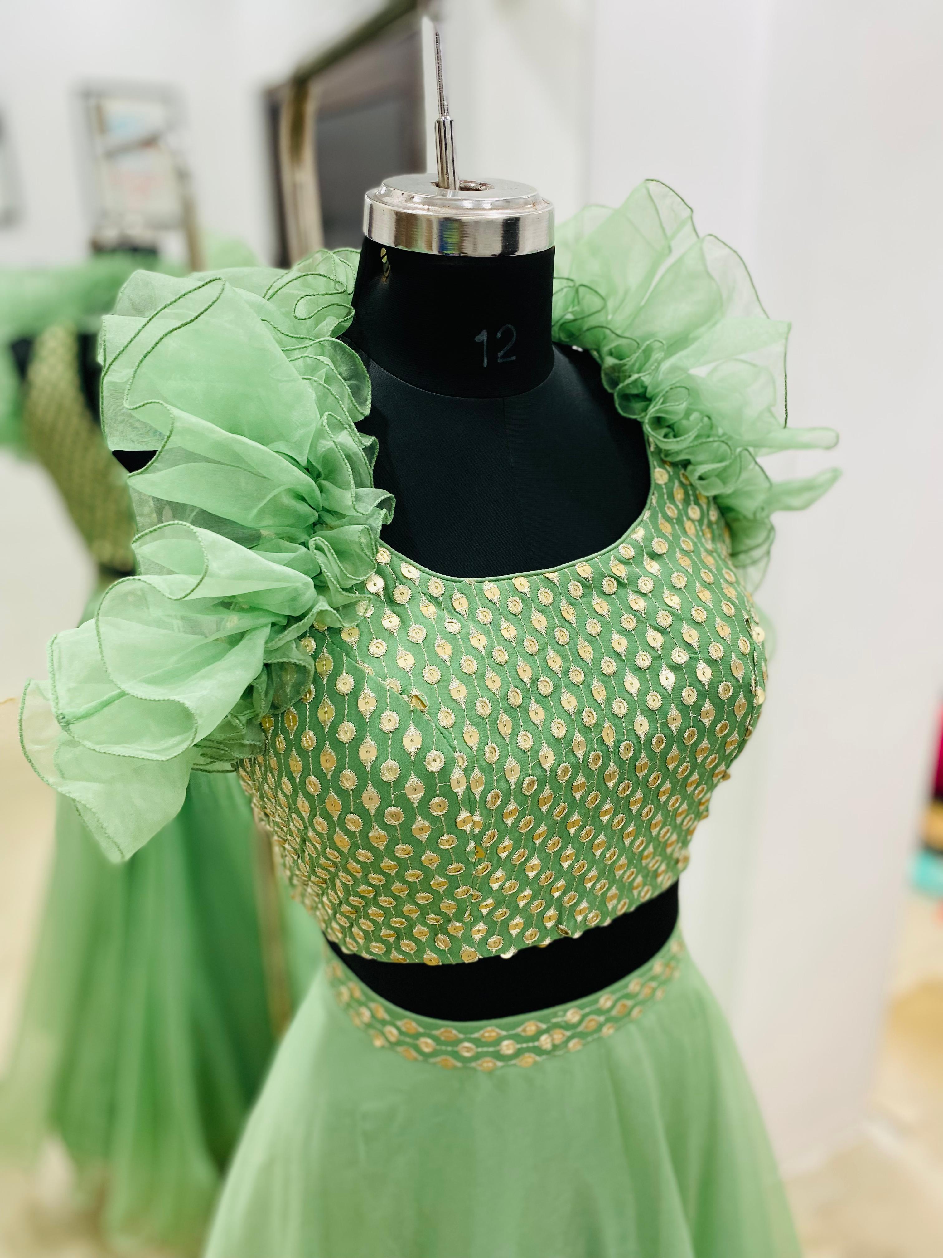 Sage Green Organza Lehenga