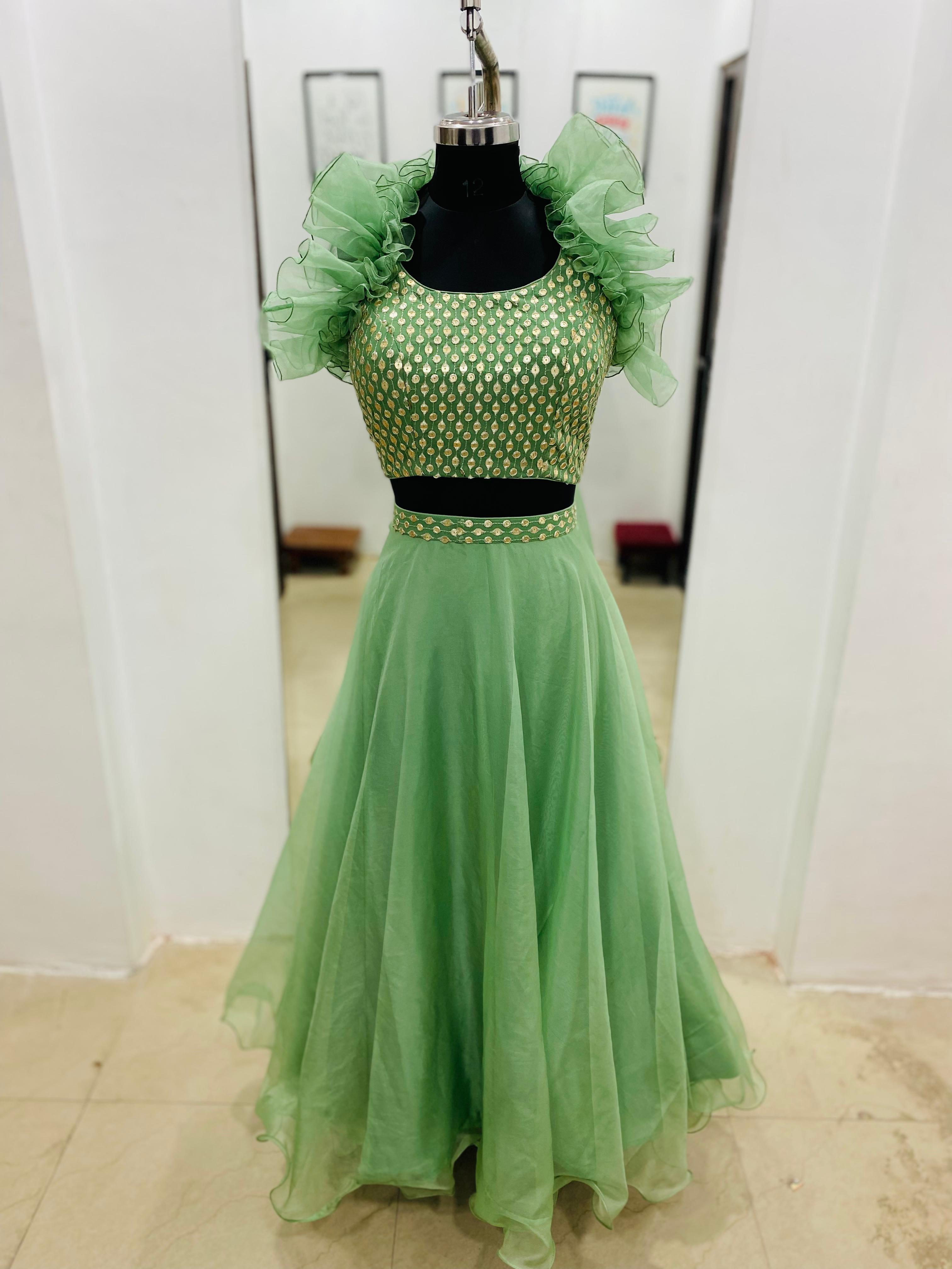 Sage Green Organza Lehenga