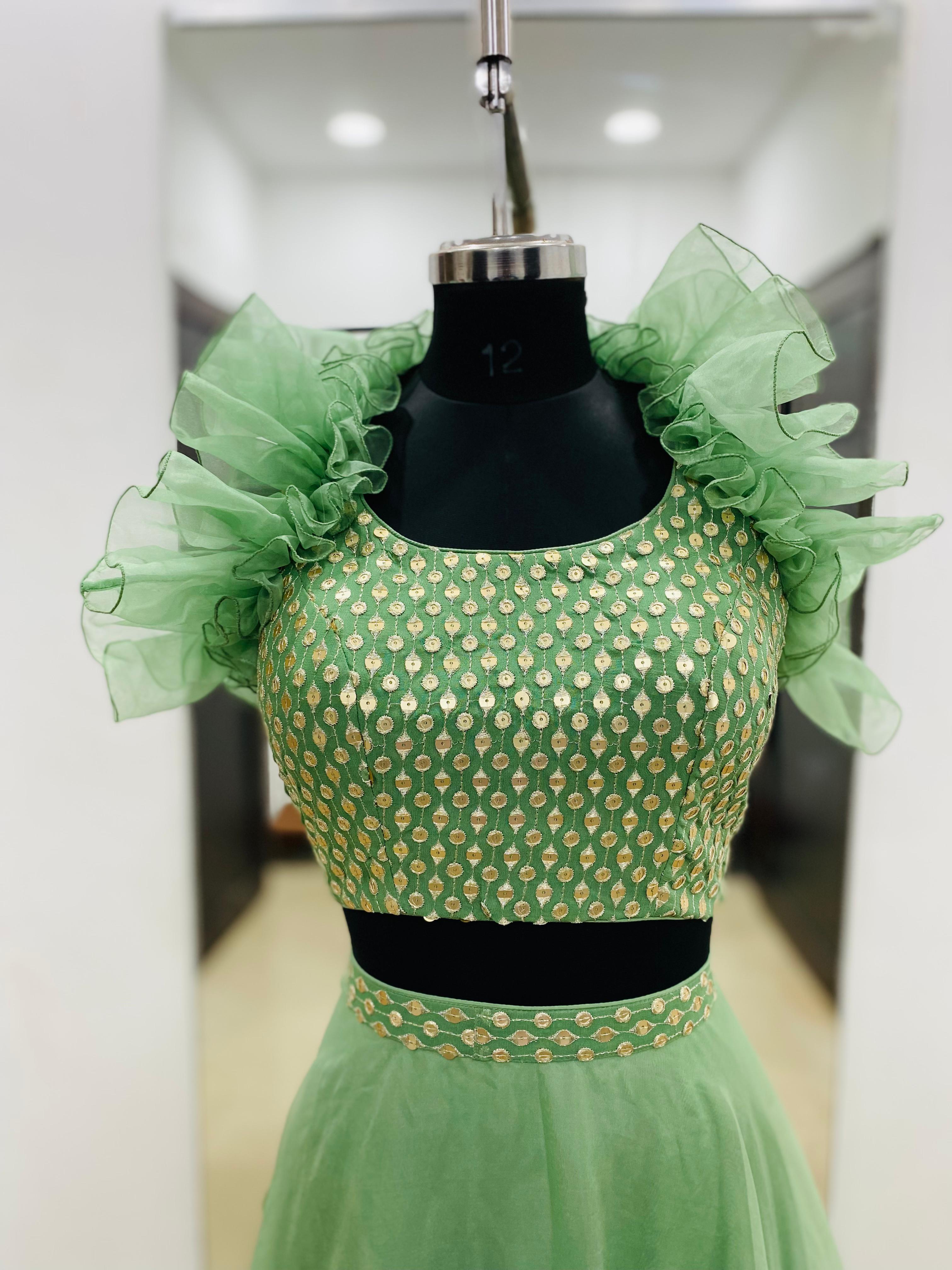 Sage Green Organza Lehenga