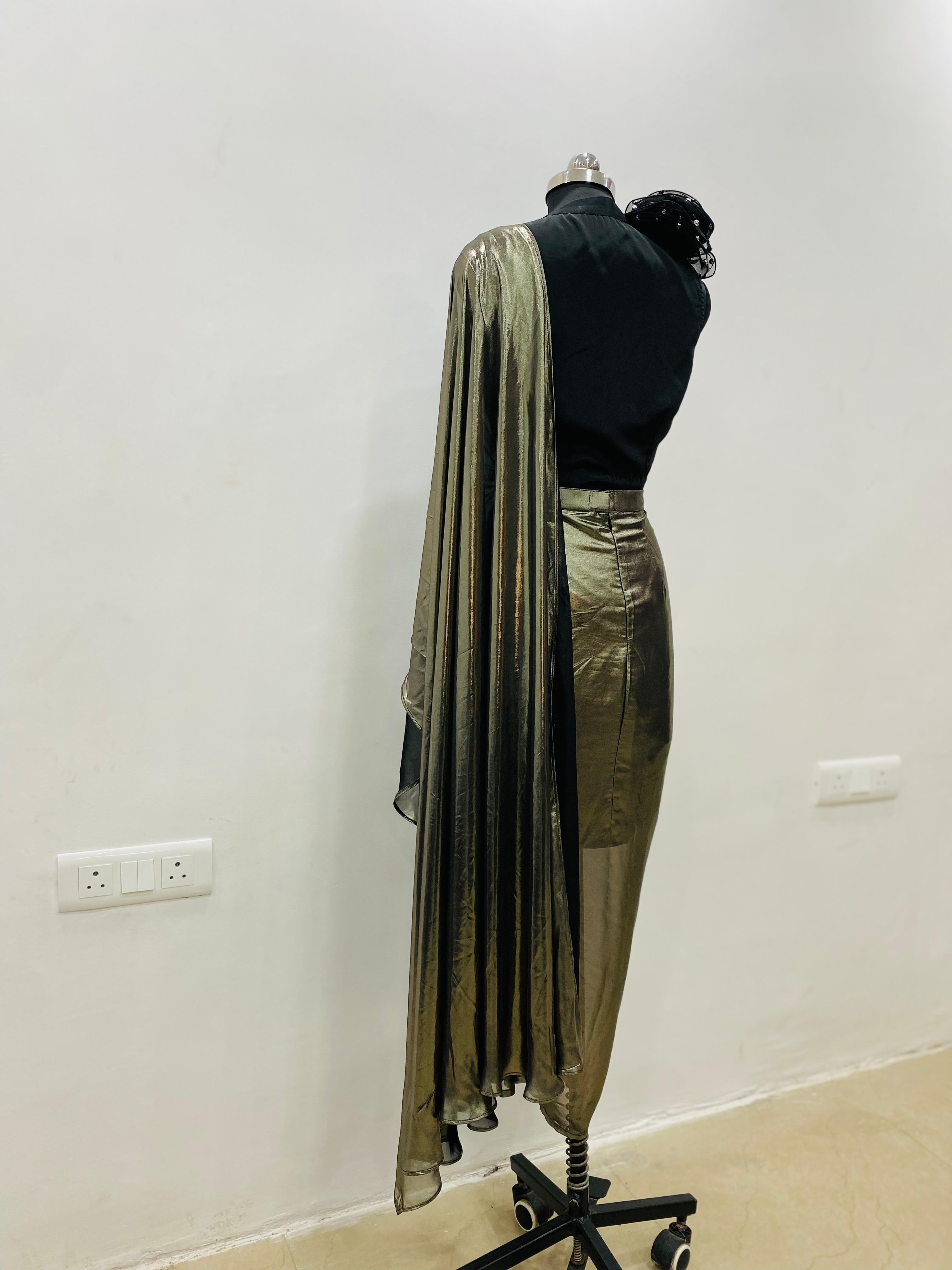 Metallic Glass Foil Drape Saree