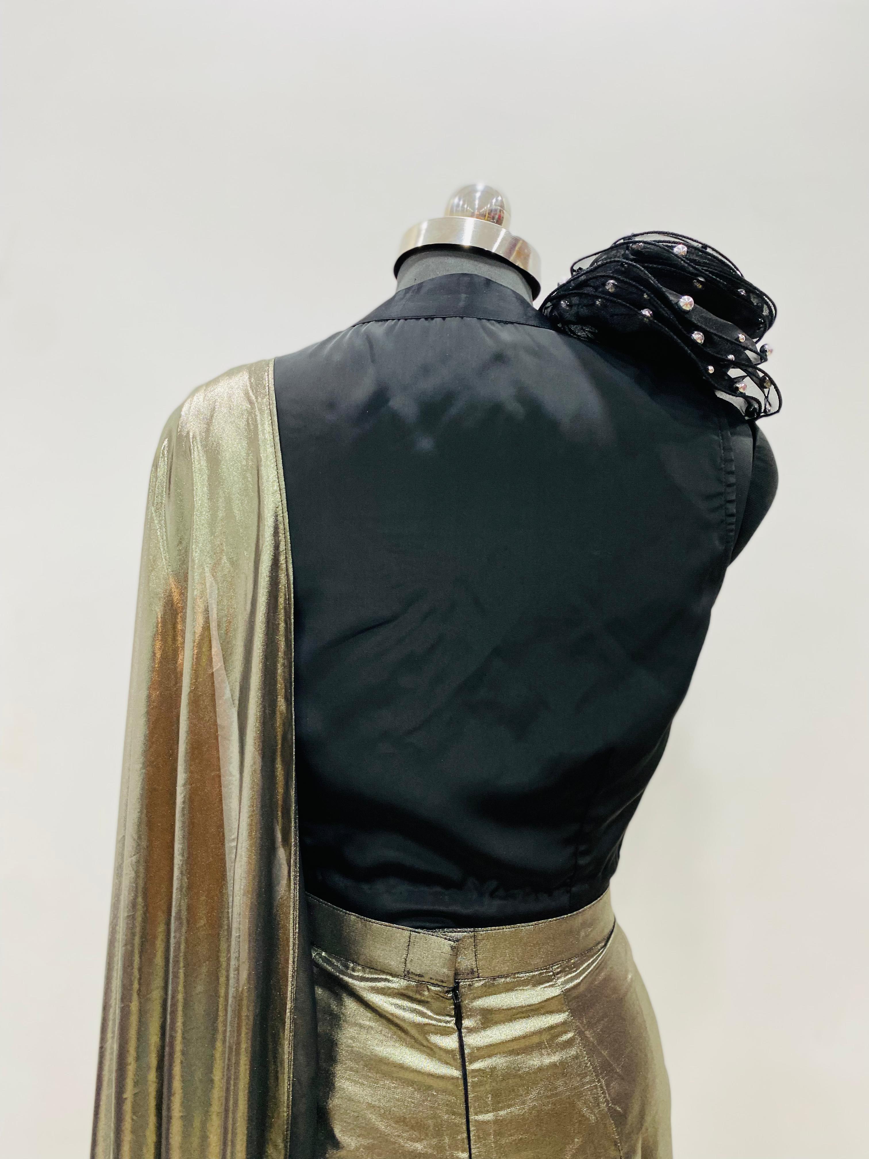 Metallic Glass Foil Drape Saree