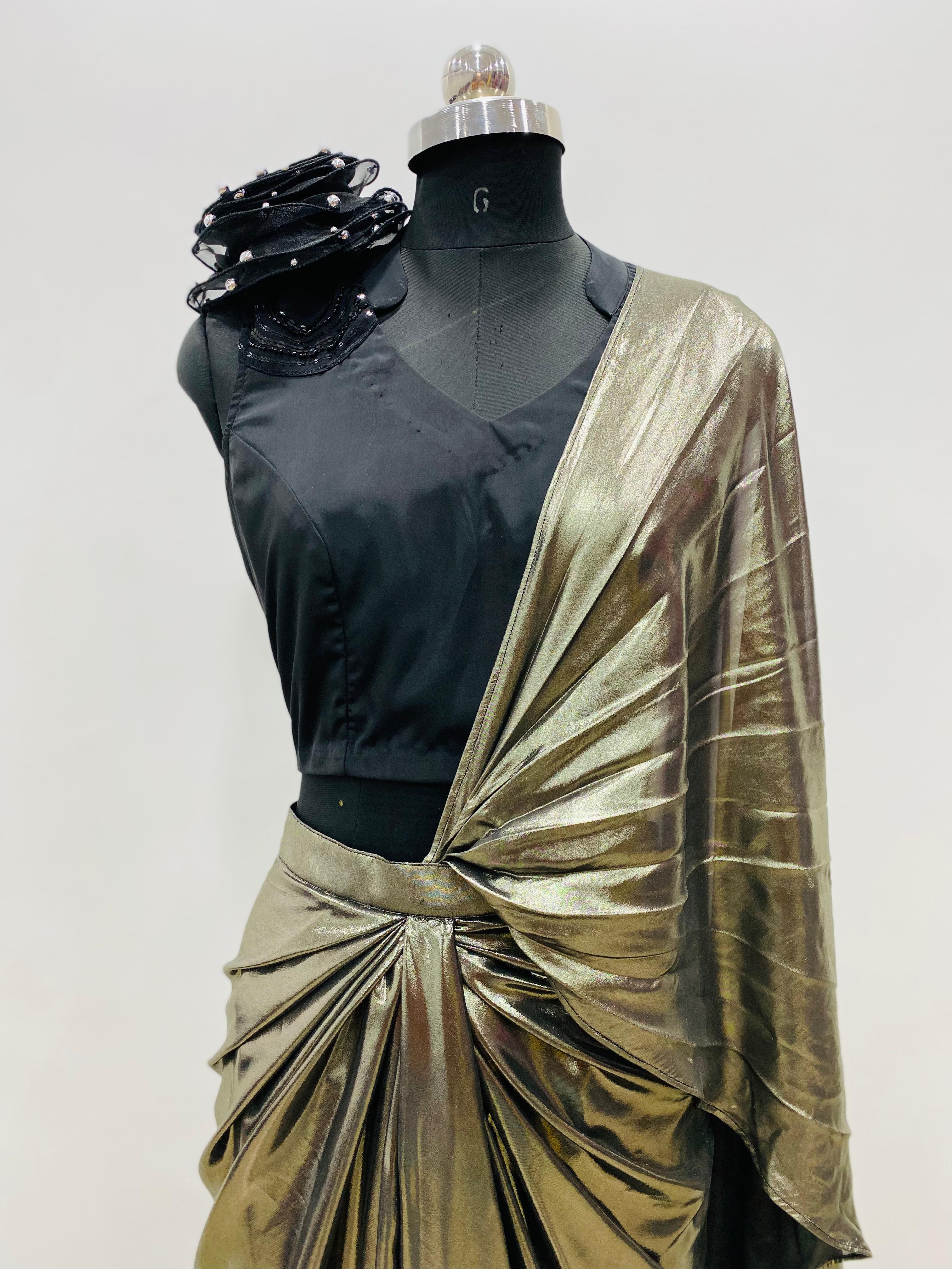 Metallic Glass Foil Drape Saree