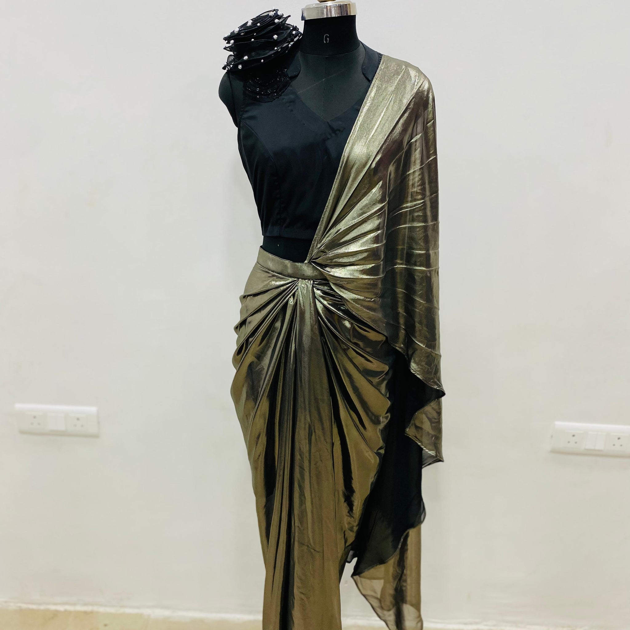 Metallic Glass Foil Drape Saree