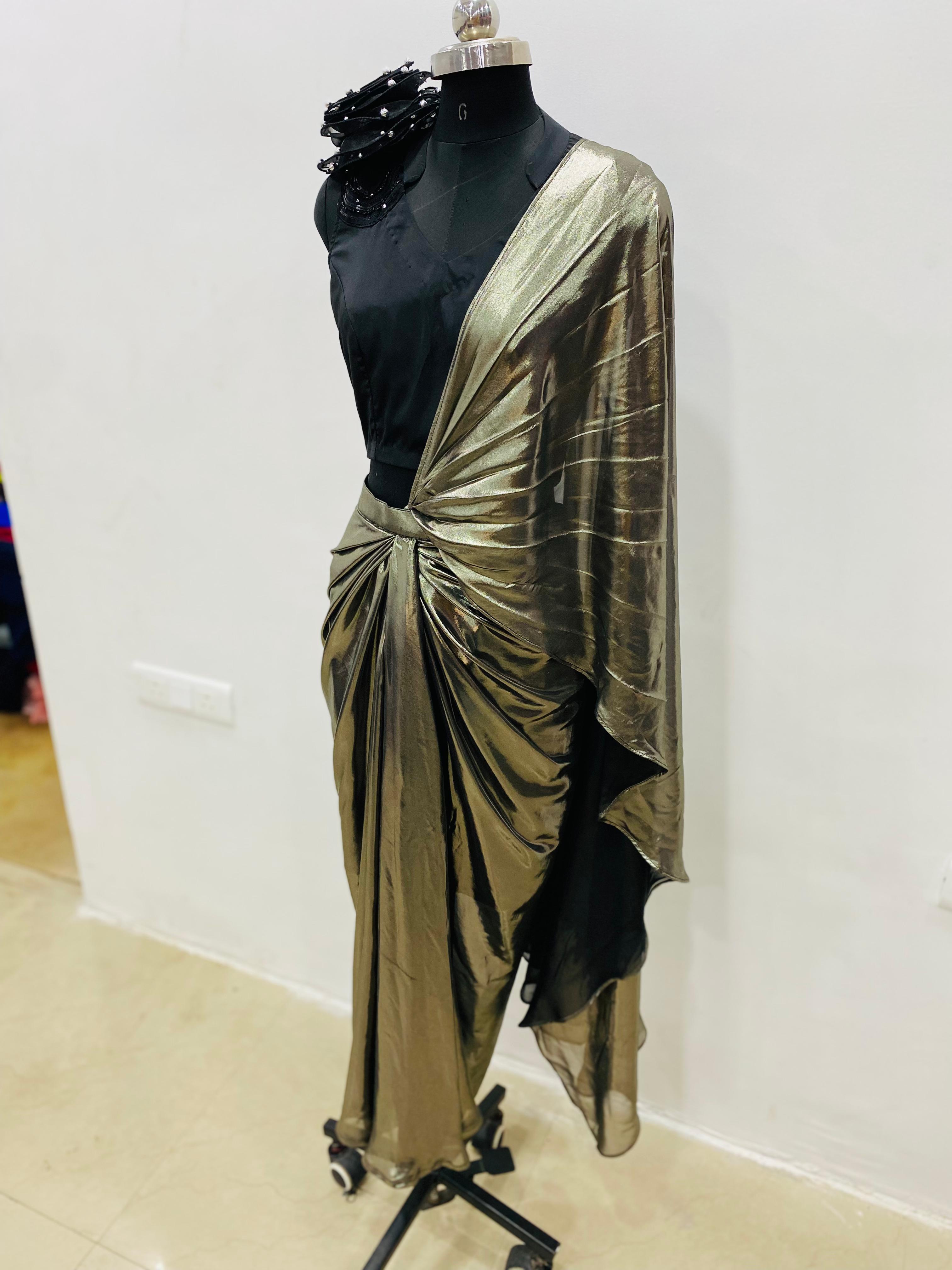 Metallic Glass Foil Drape Saree
