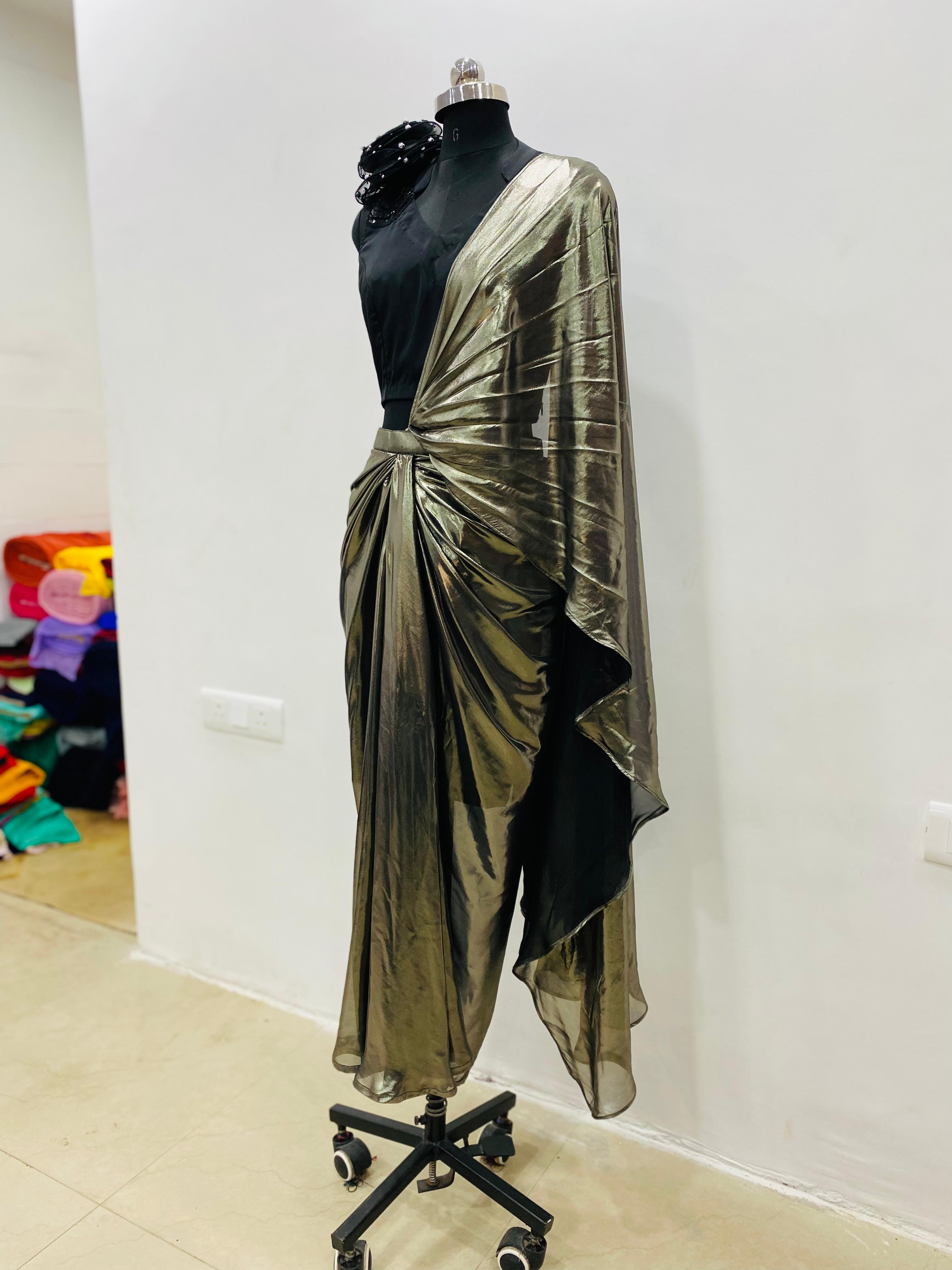 Metallic Glass Foil Drape Saree