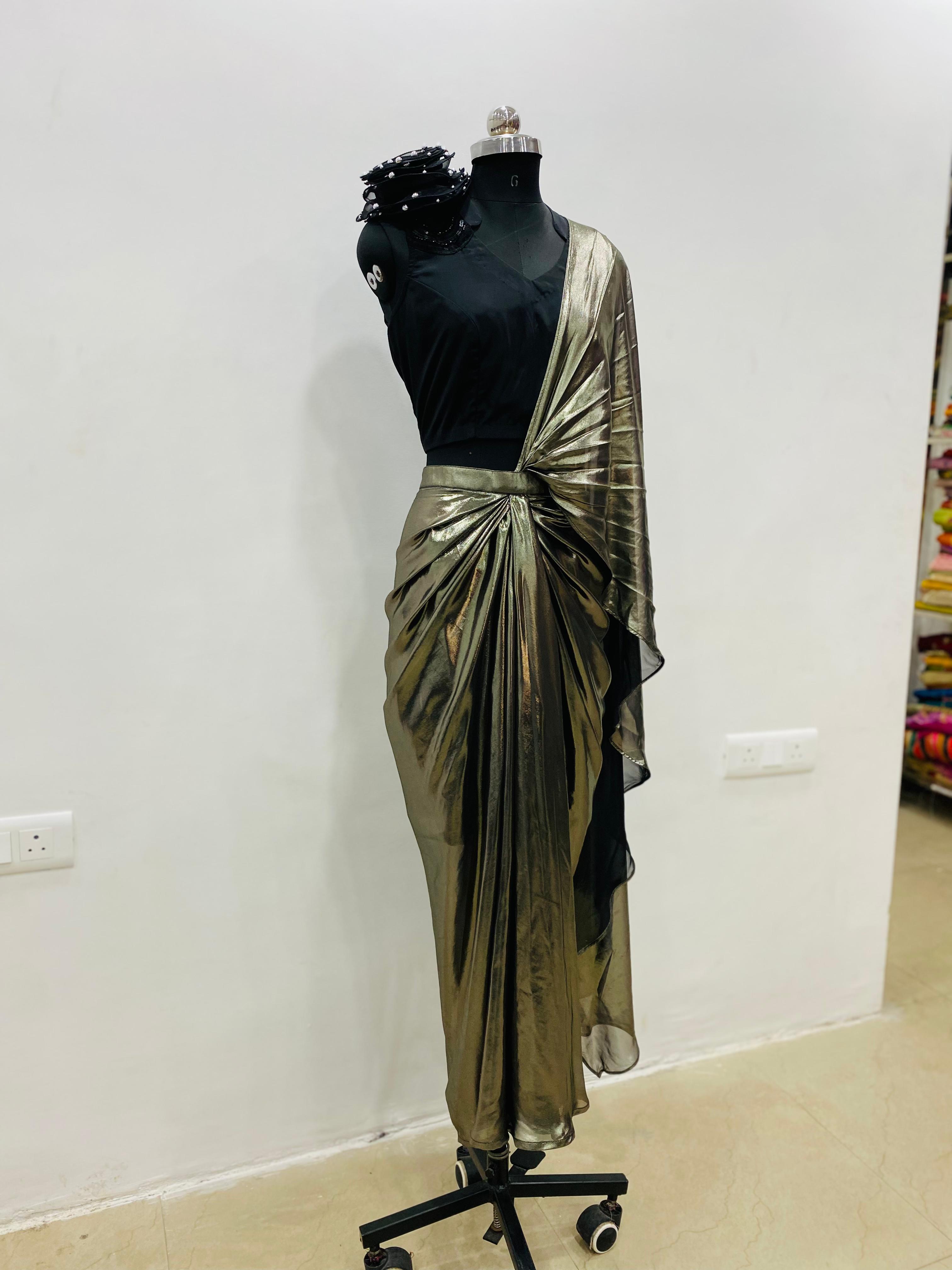 Metallic Glass Foil Drape Saree