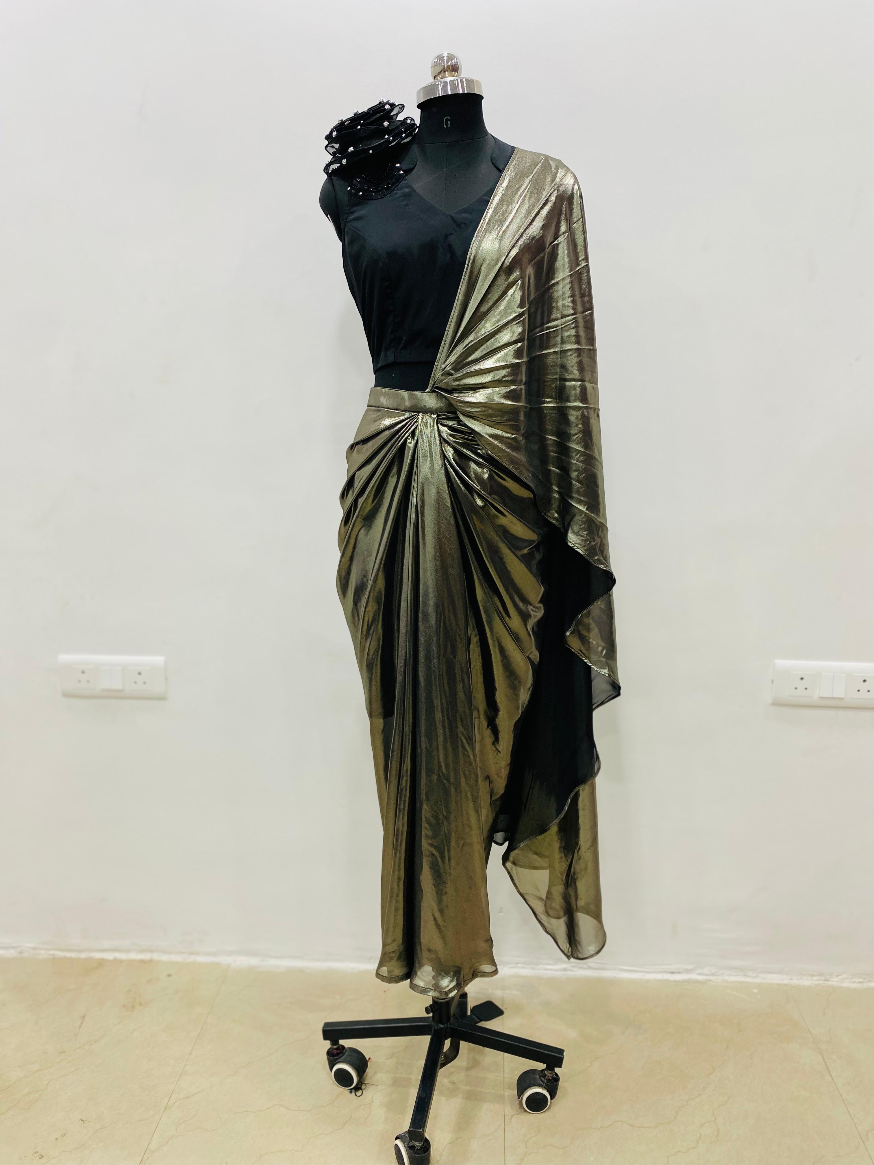 Metallic Glass Foil Drape Saree