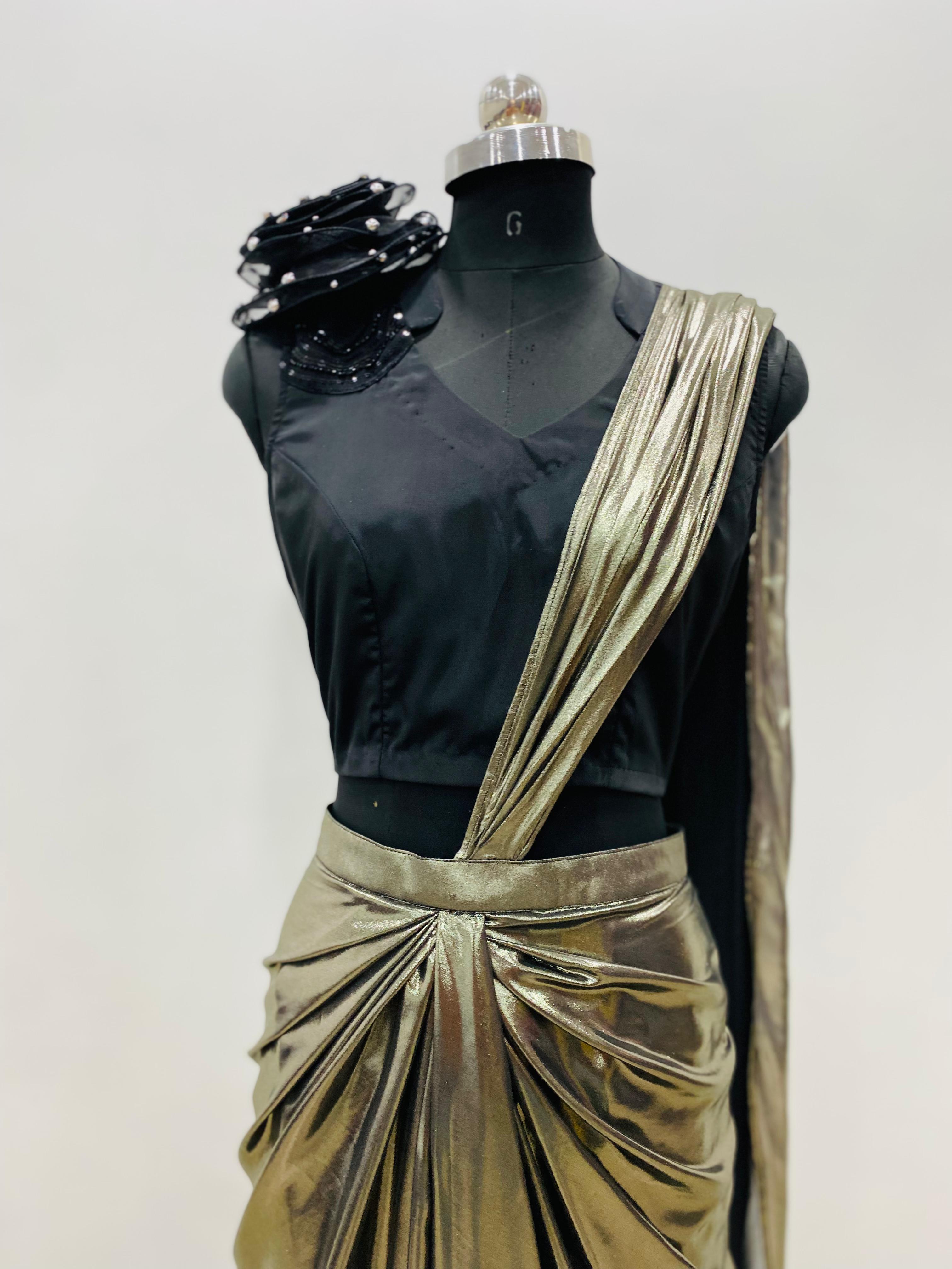 Metallic Glass Foil Drape Saree
