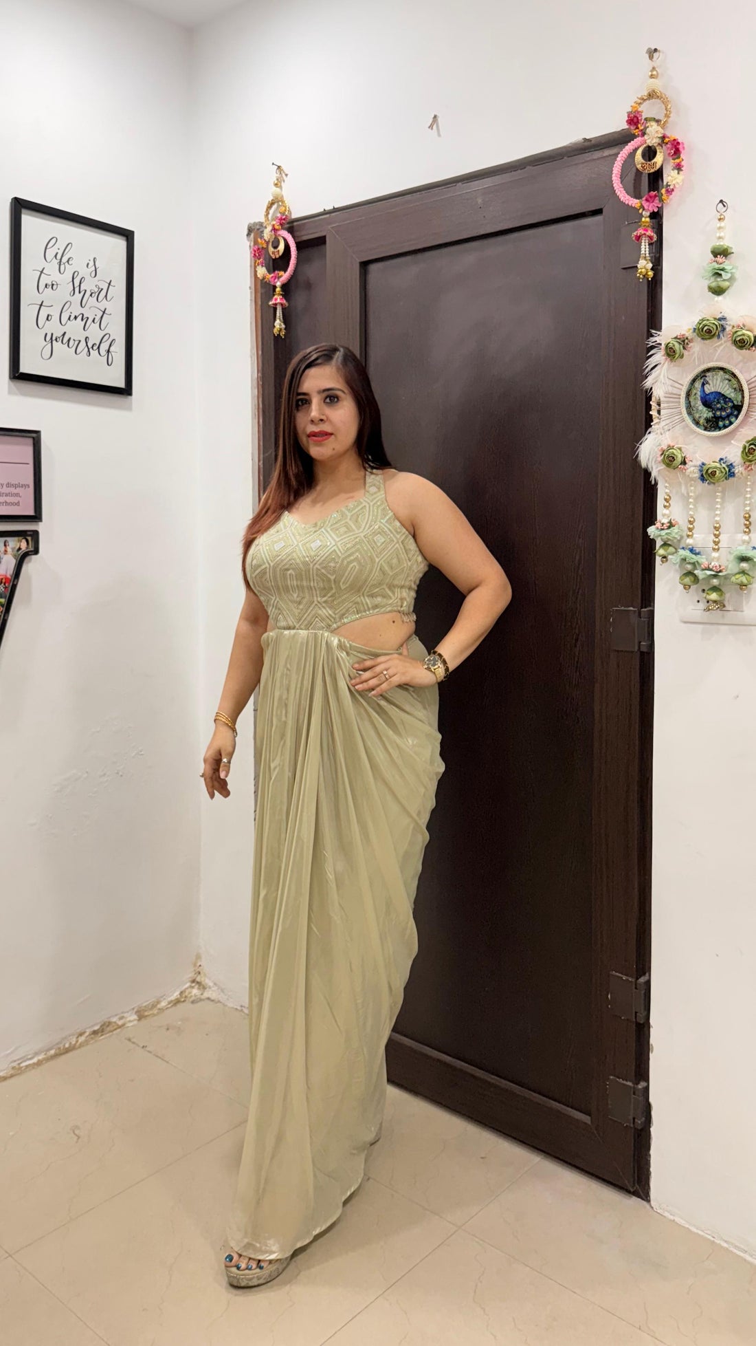 Pista Eye Foil Drape+Shrug