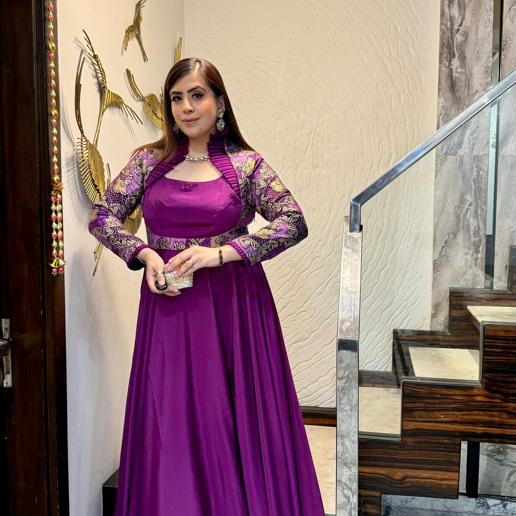 Violet Banarasi Gown – Lakhina Couture