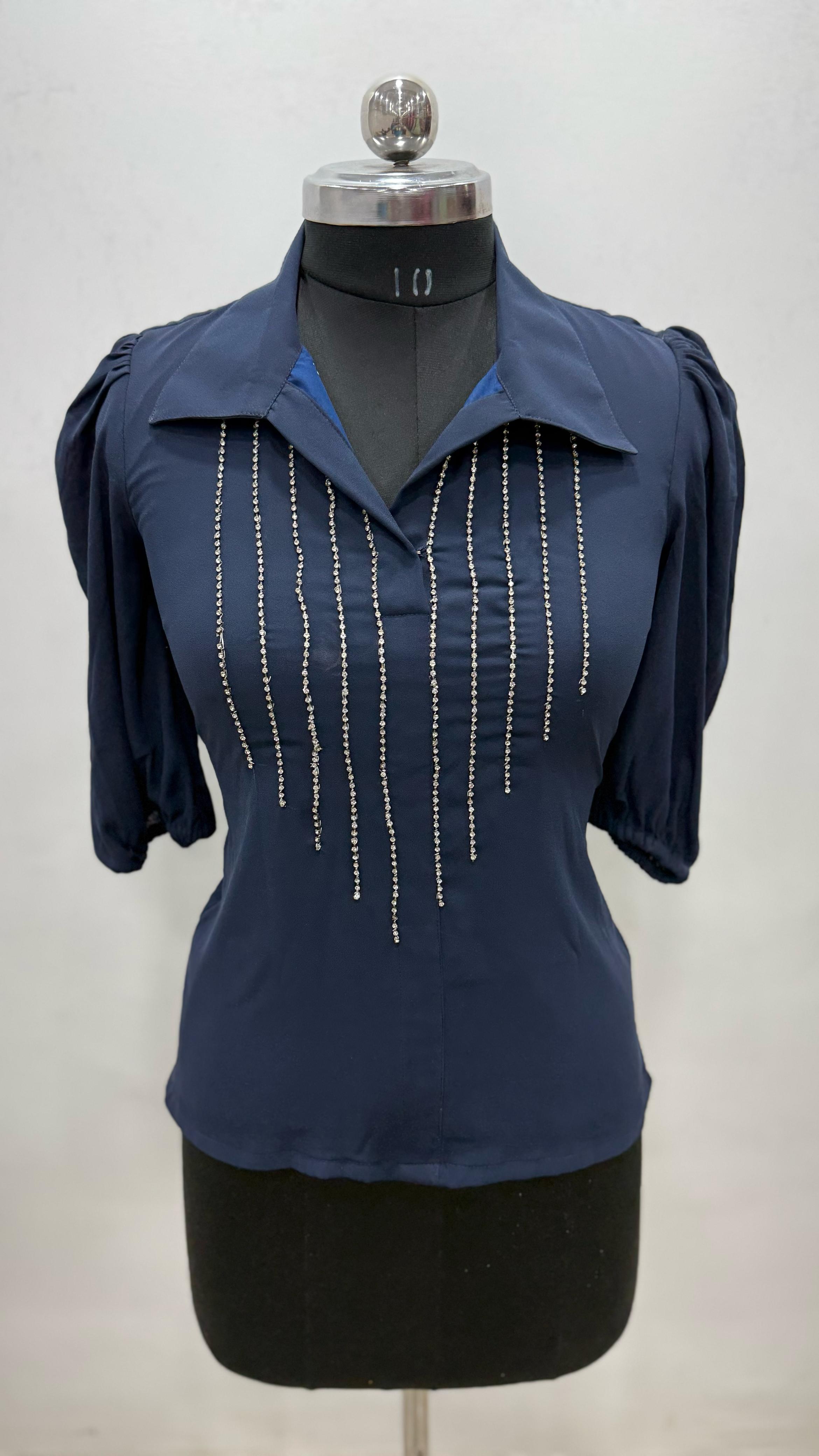 Navy Blue Swarovski Top