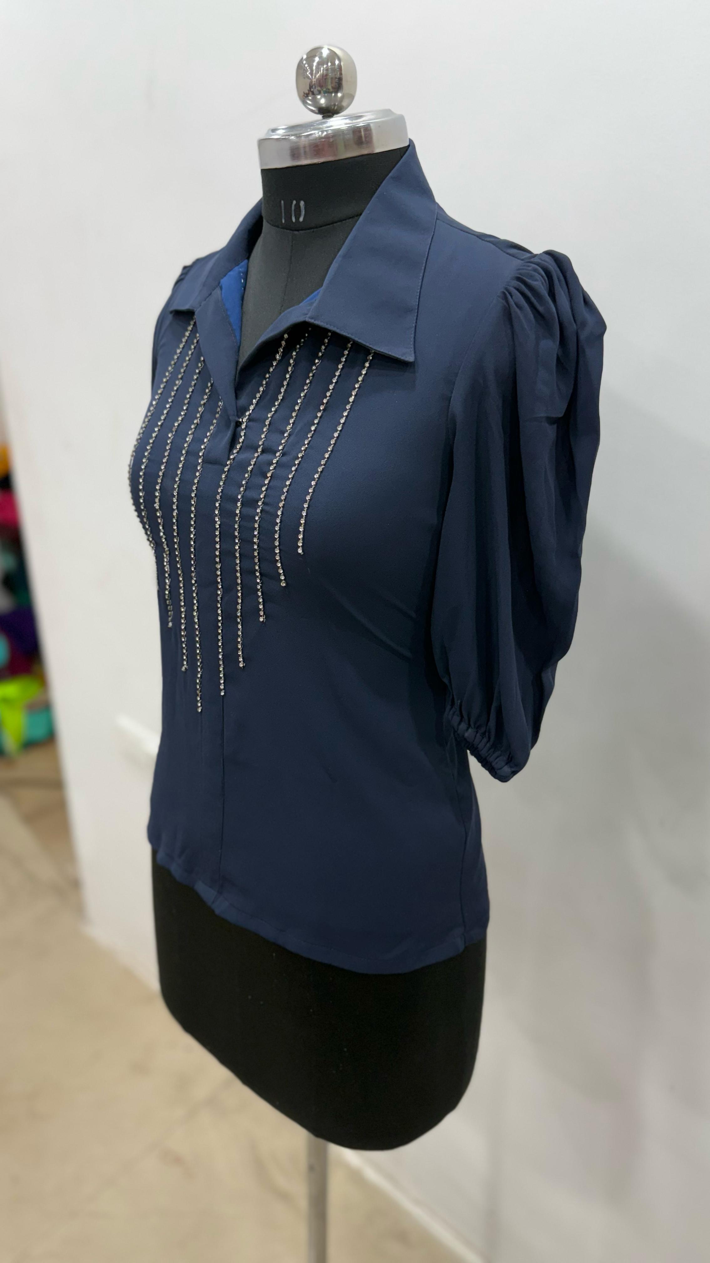 Navy Blue Swarovski Top