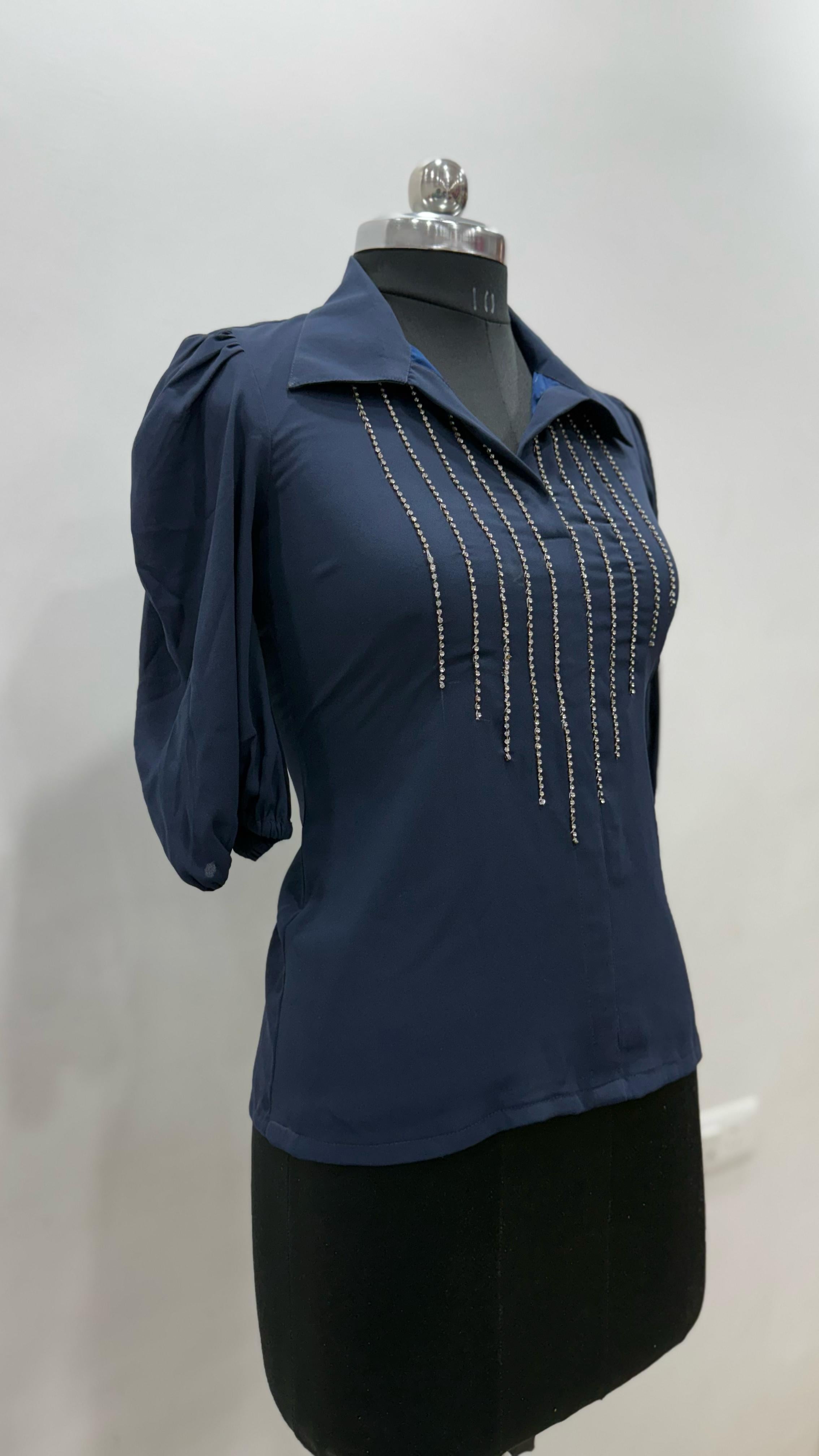Navy Blue Swarovski Top