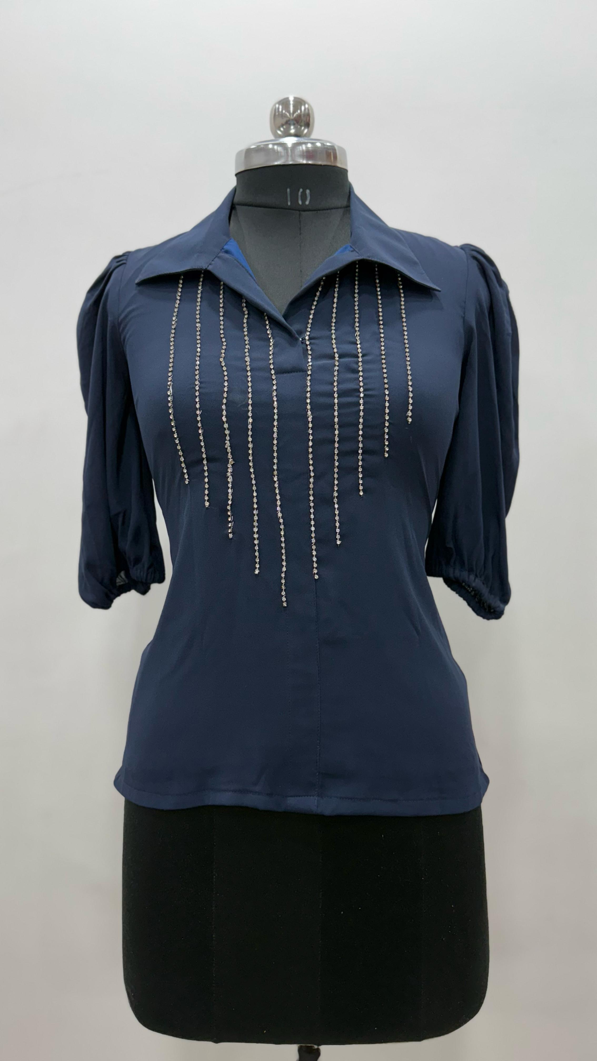 Navy Blue Swarovski Top