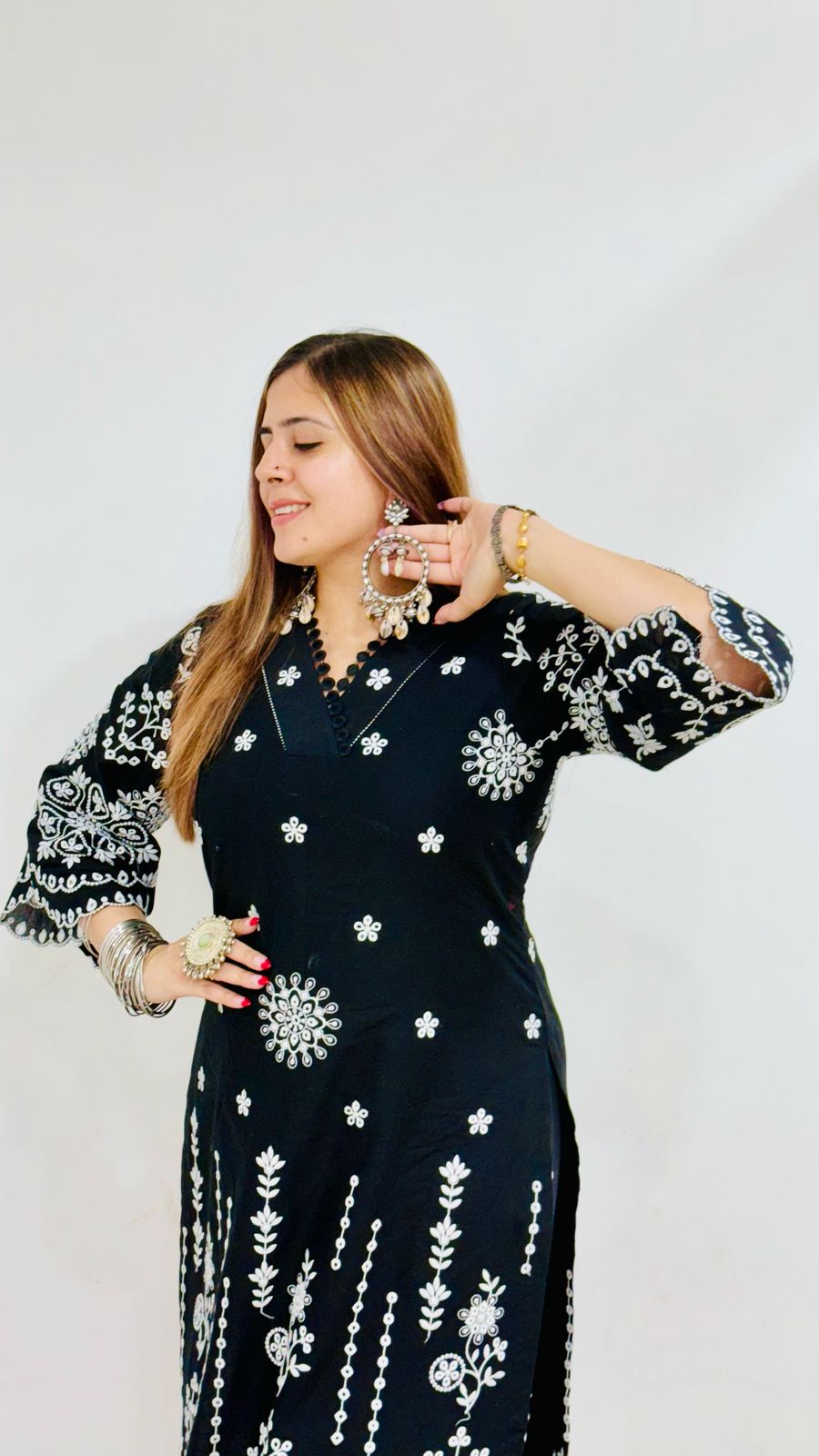 Black Embroidered Cotton Suit