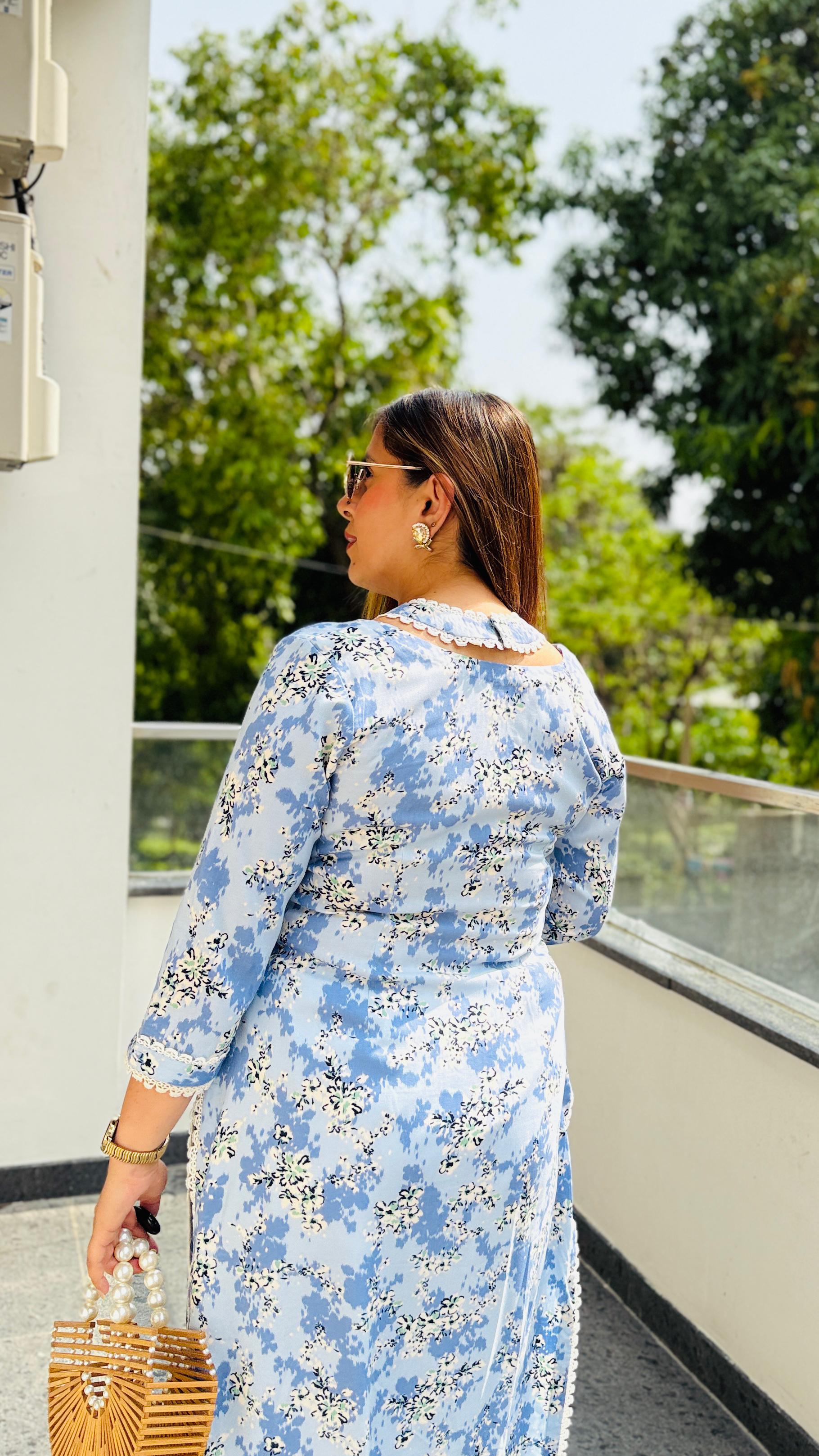 Sky Blue Cotton Kurti