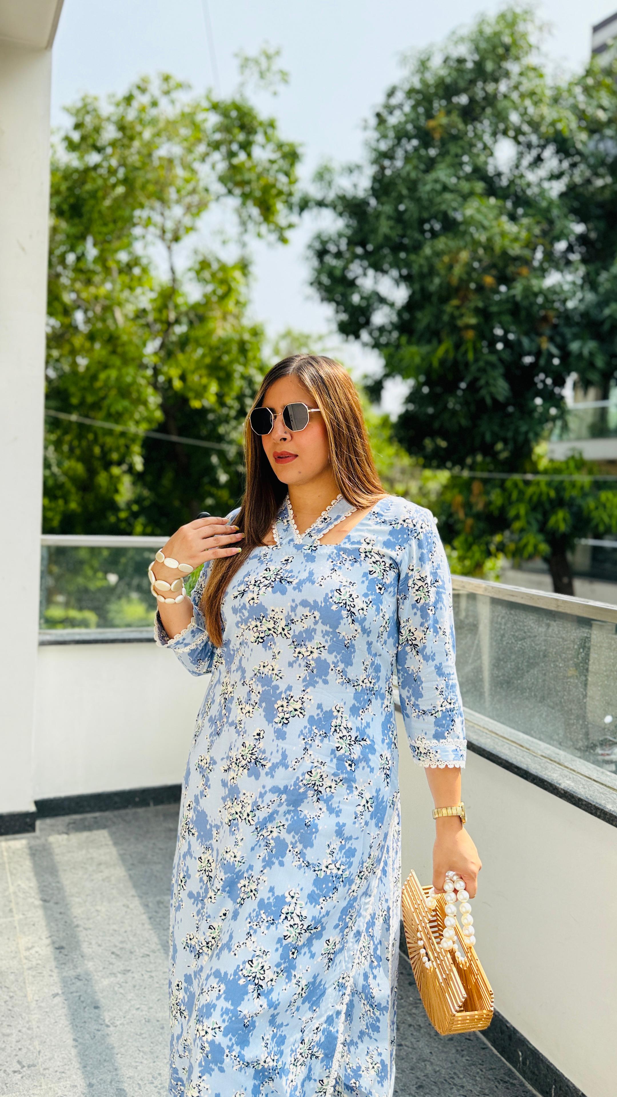 Sky Blue Cotton Kurti
