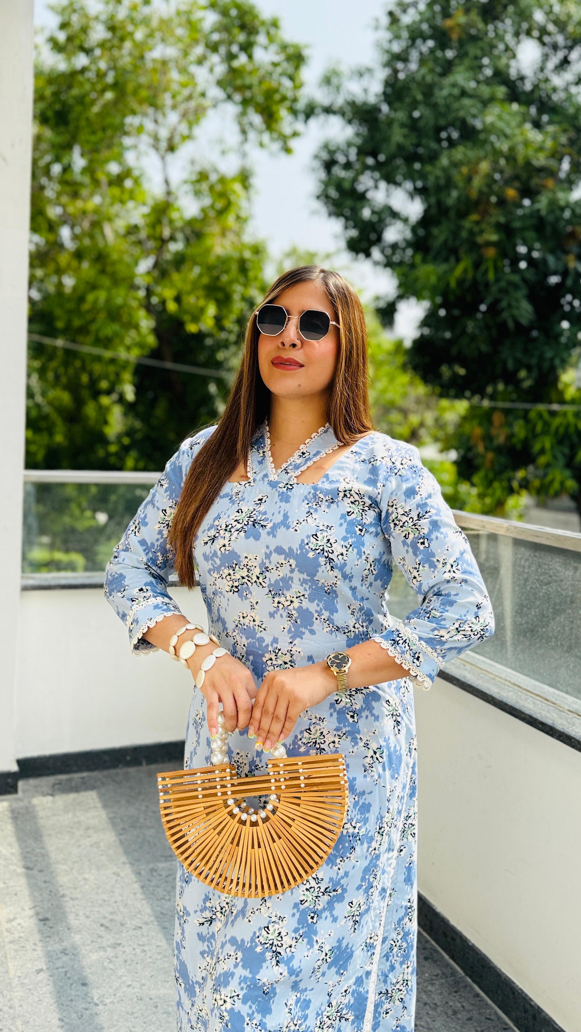 Sky Blue Cotton Kurti