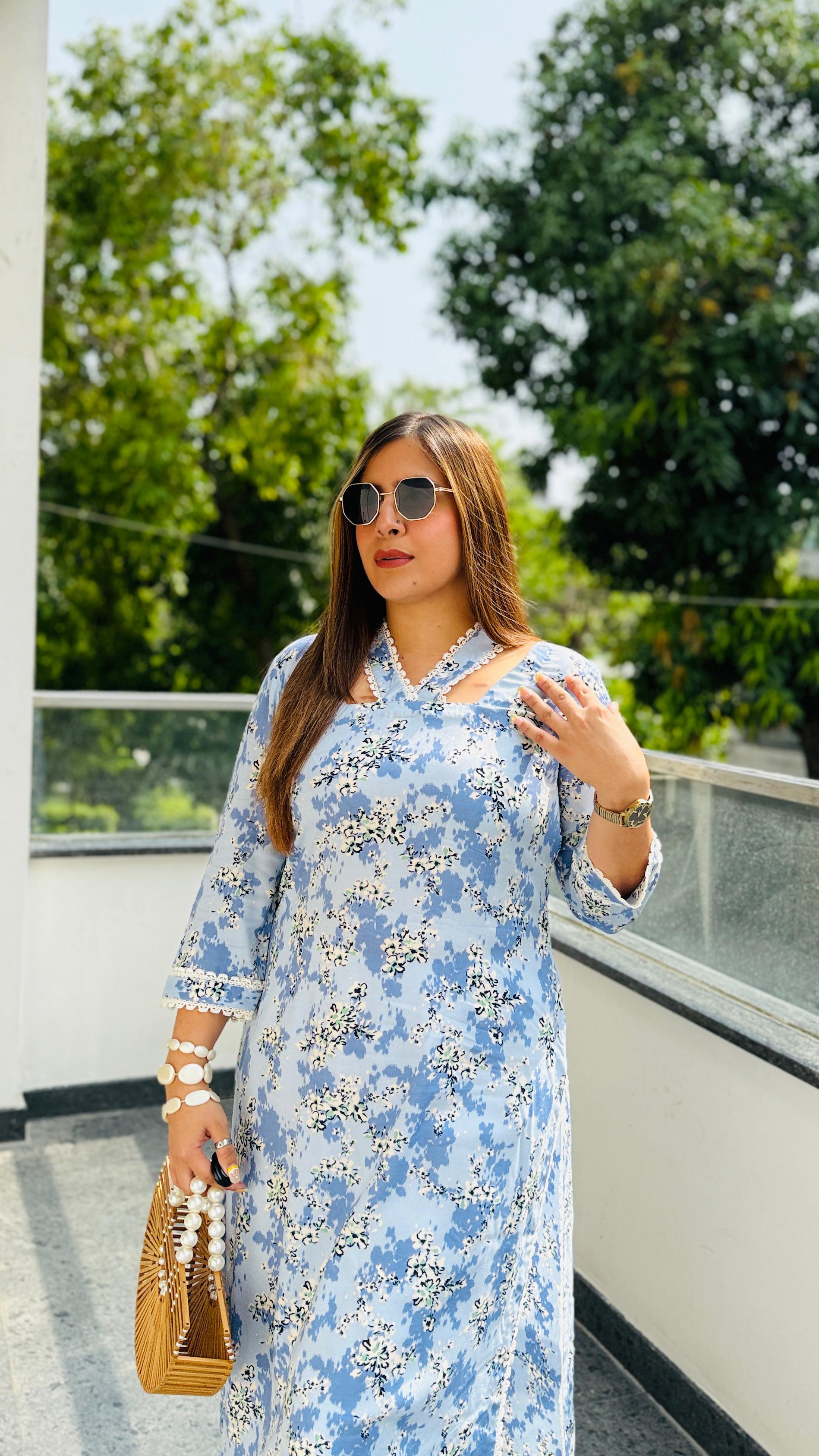 Sky Blue Cotton Kurti