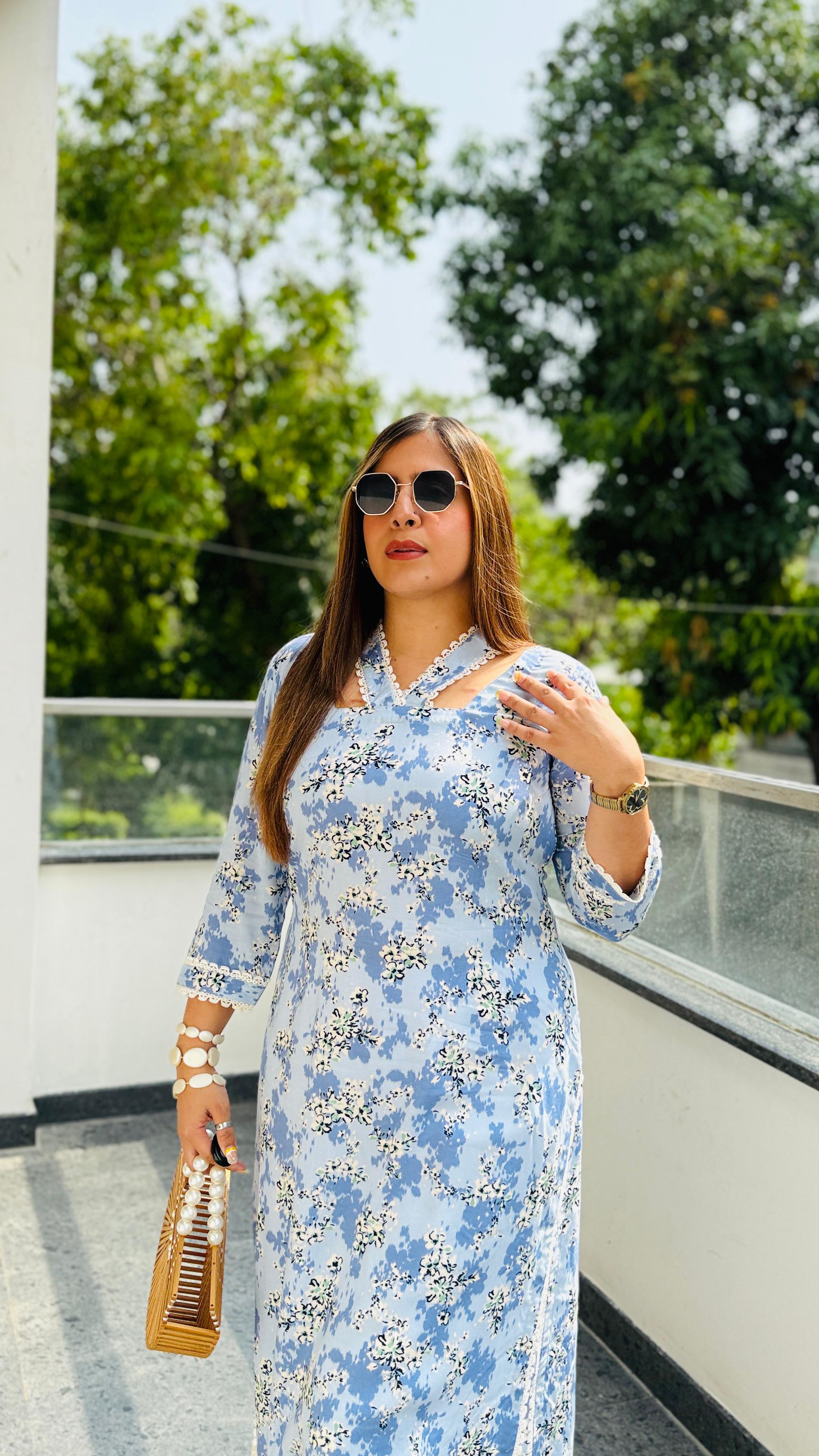 Sky Blue Cotton Kurti