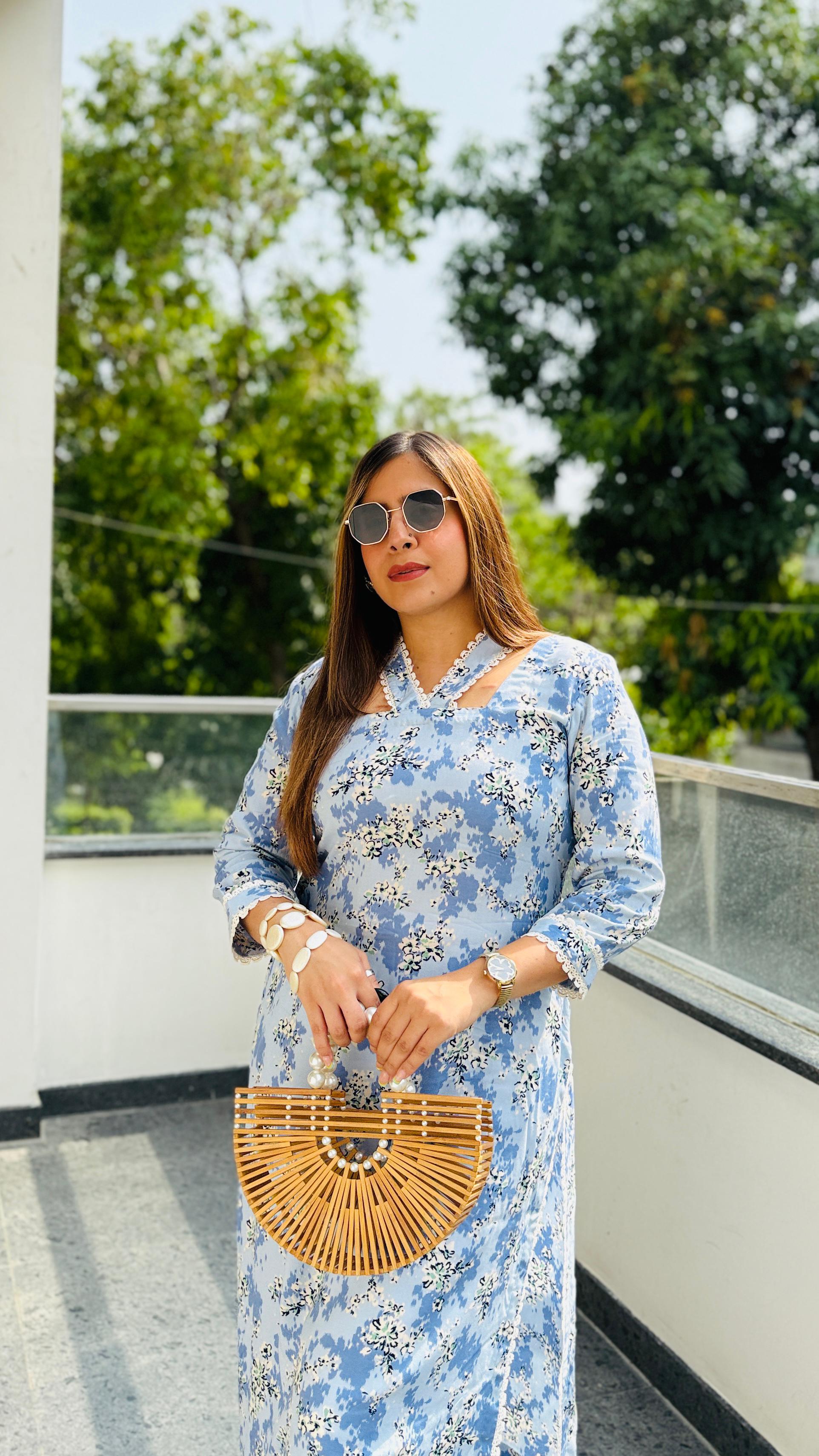Sky Blue Cotton Kurti