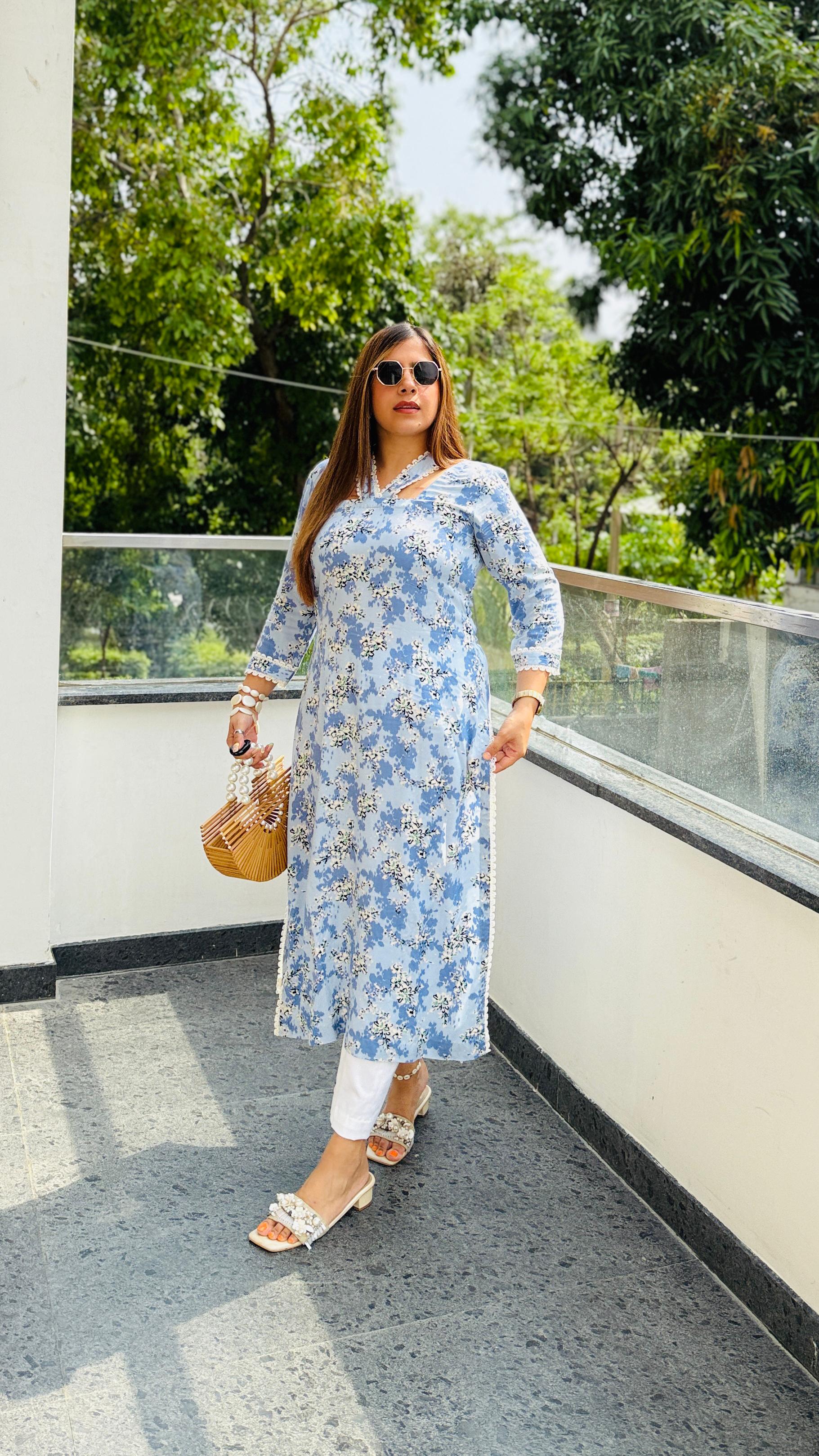 Sky Blue Cotton Kurti