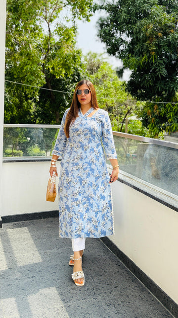 Sky Blue Cotton Kurti