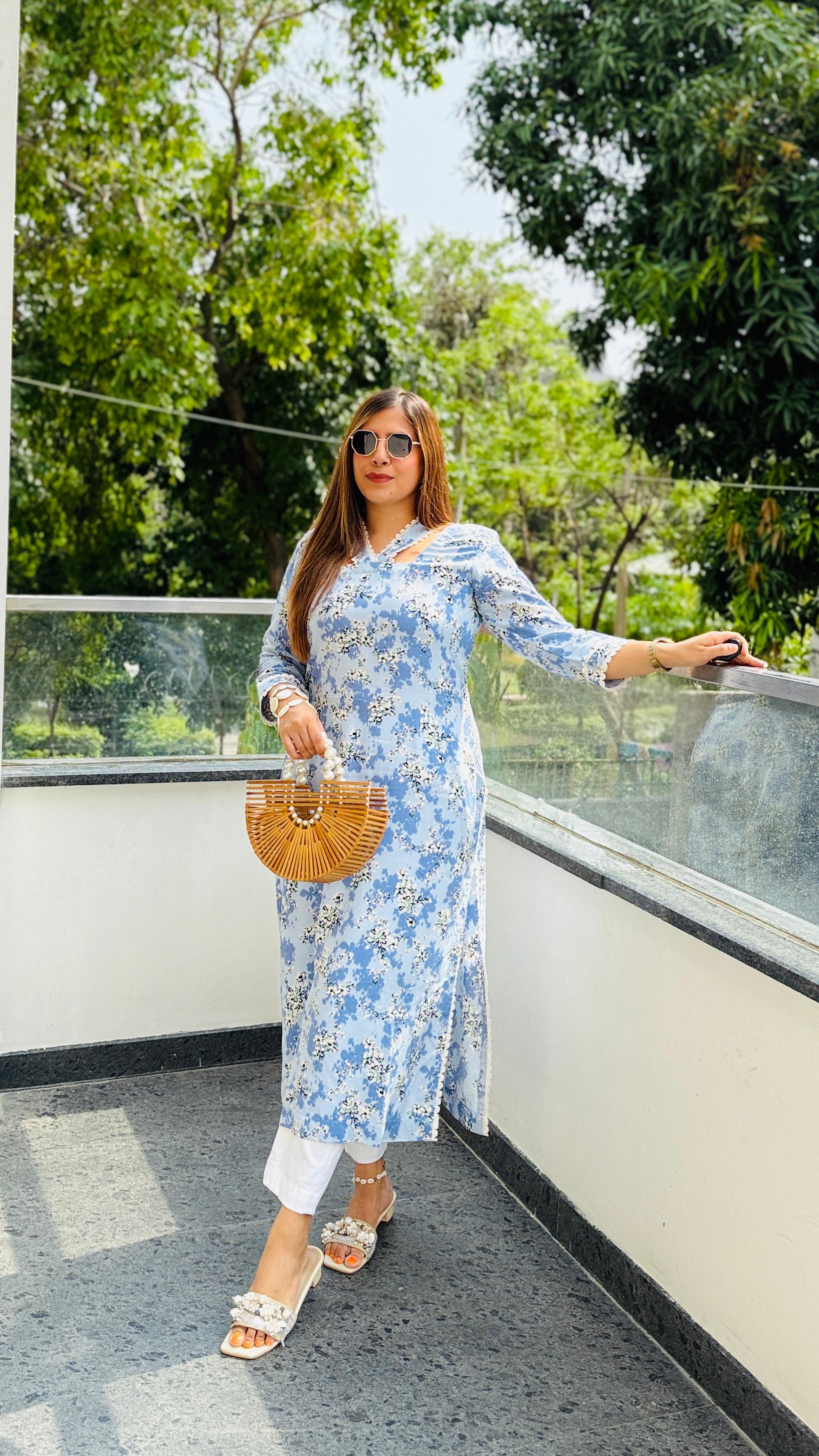 Sky Blue Cotton Kurti