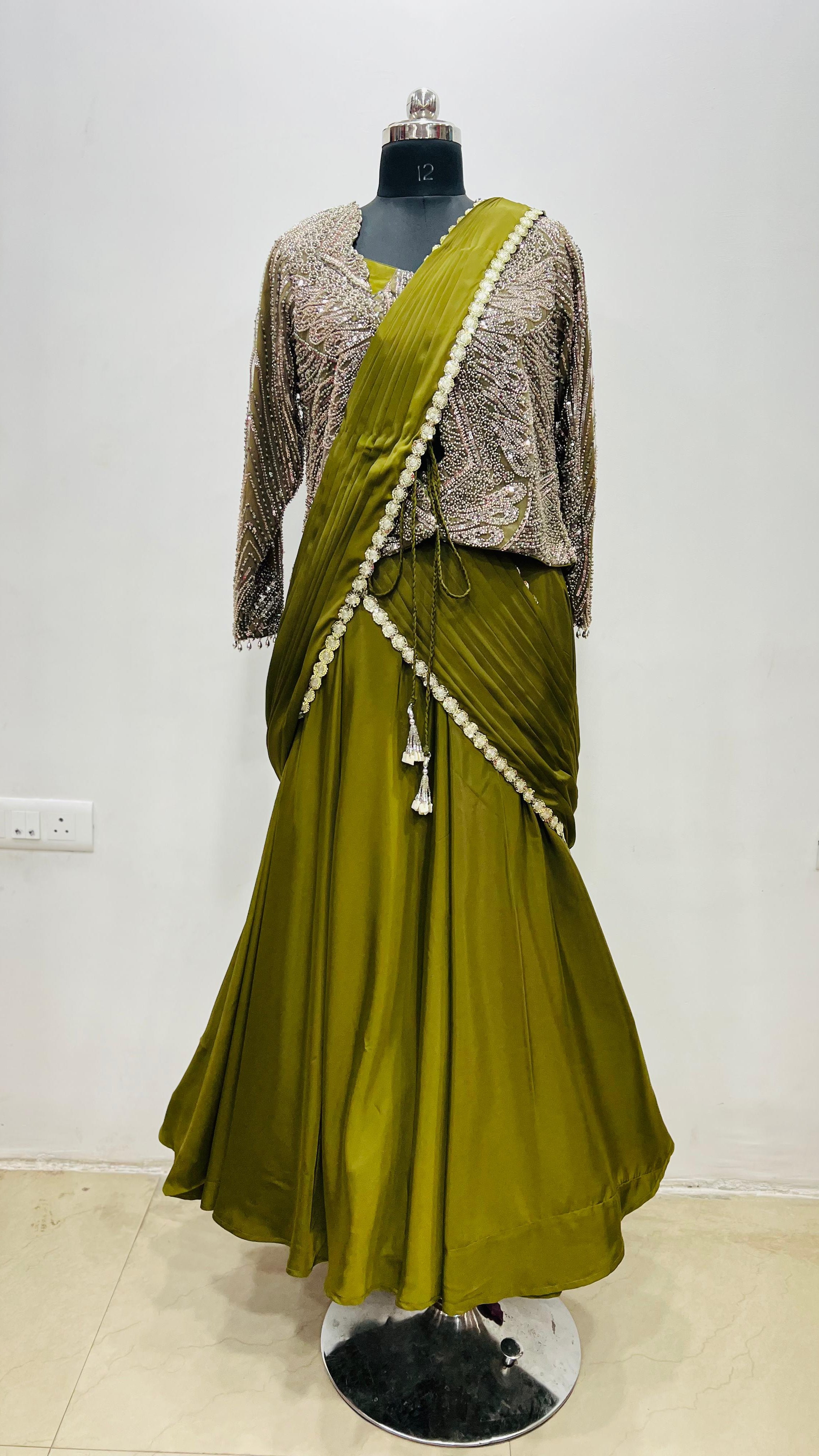 Olive Green Jacket Saree