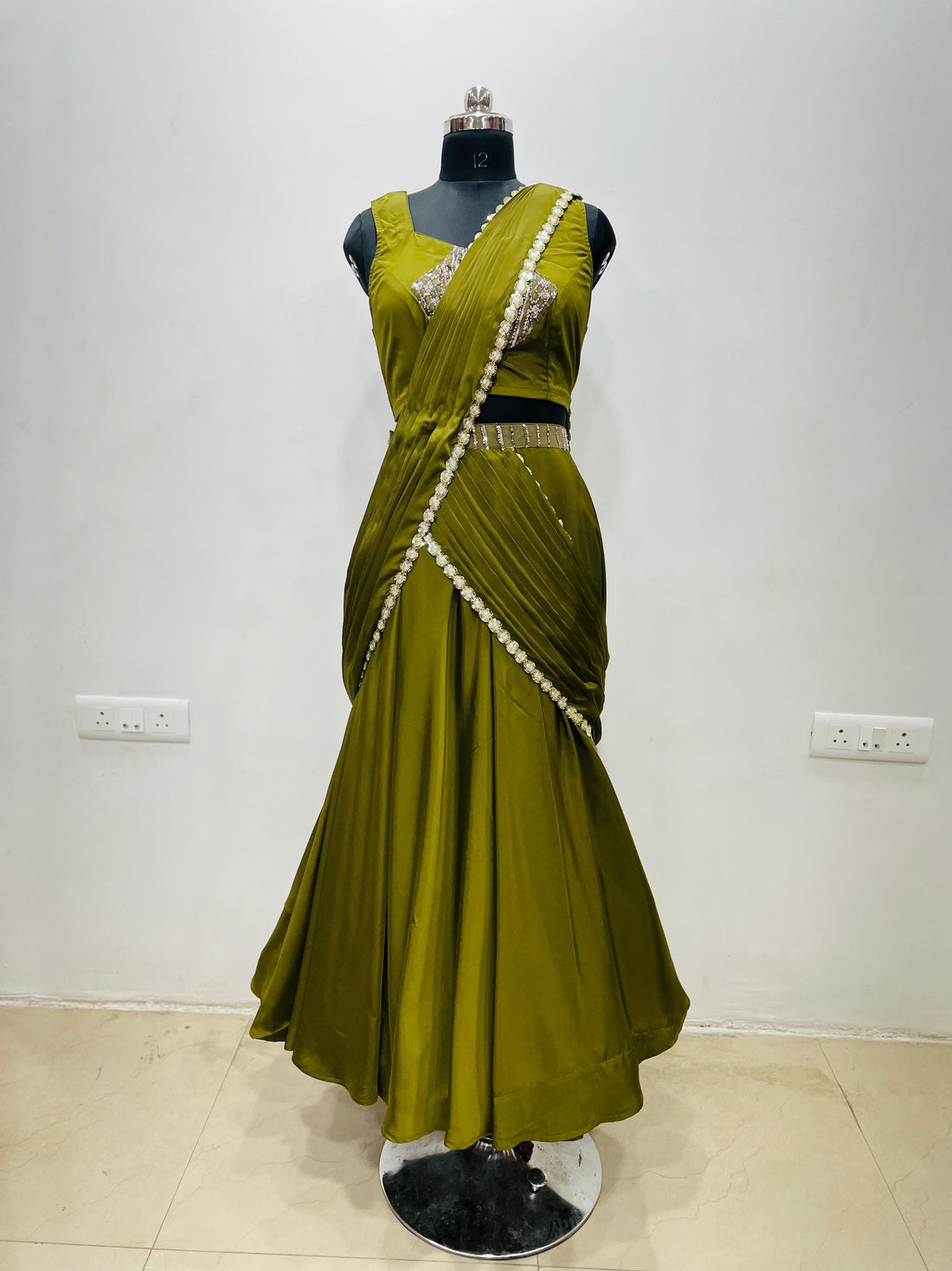 Olive Green Jacket Saree