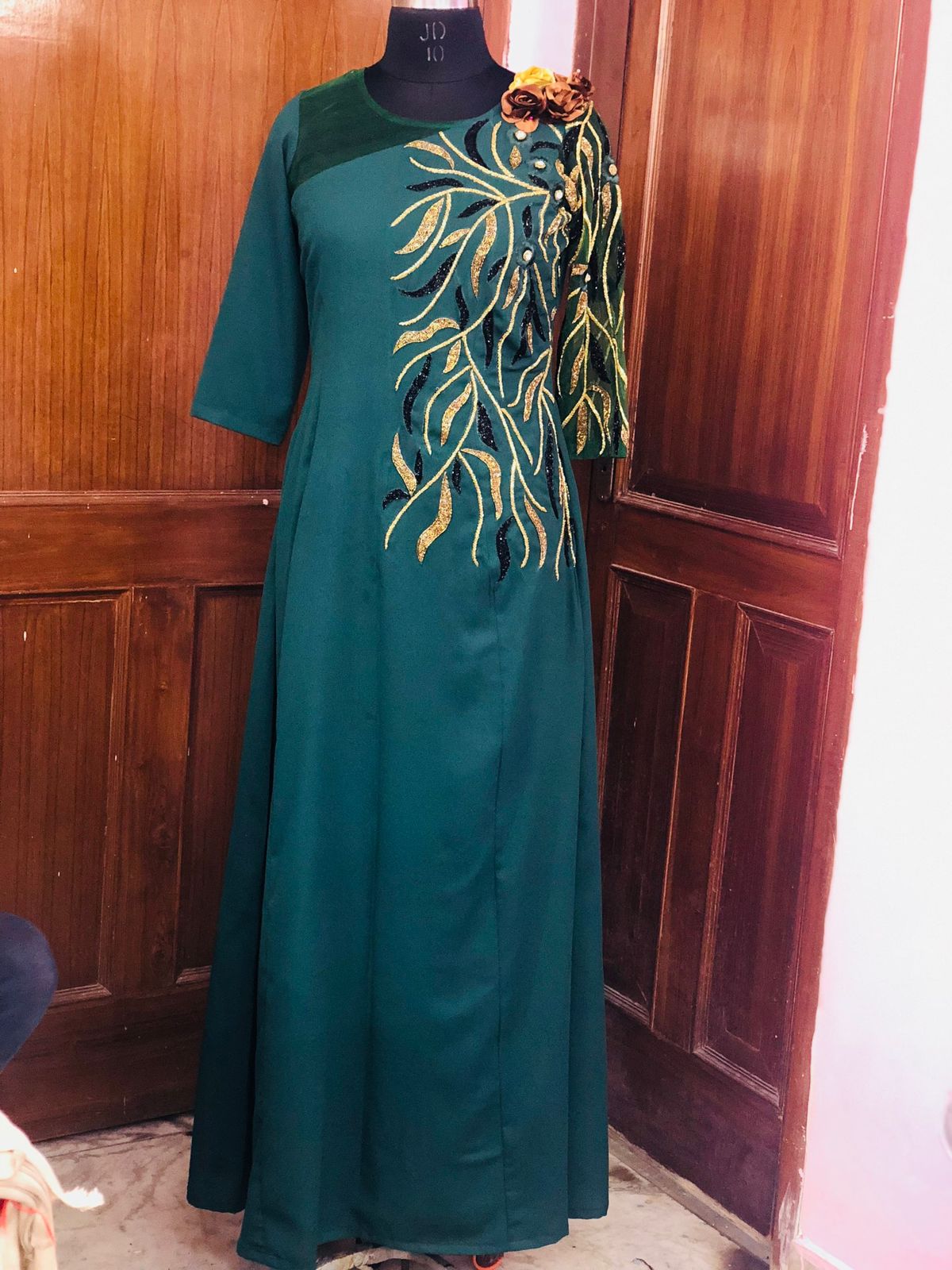 Bottel Green Embroidered Gown