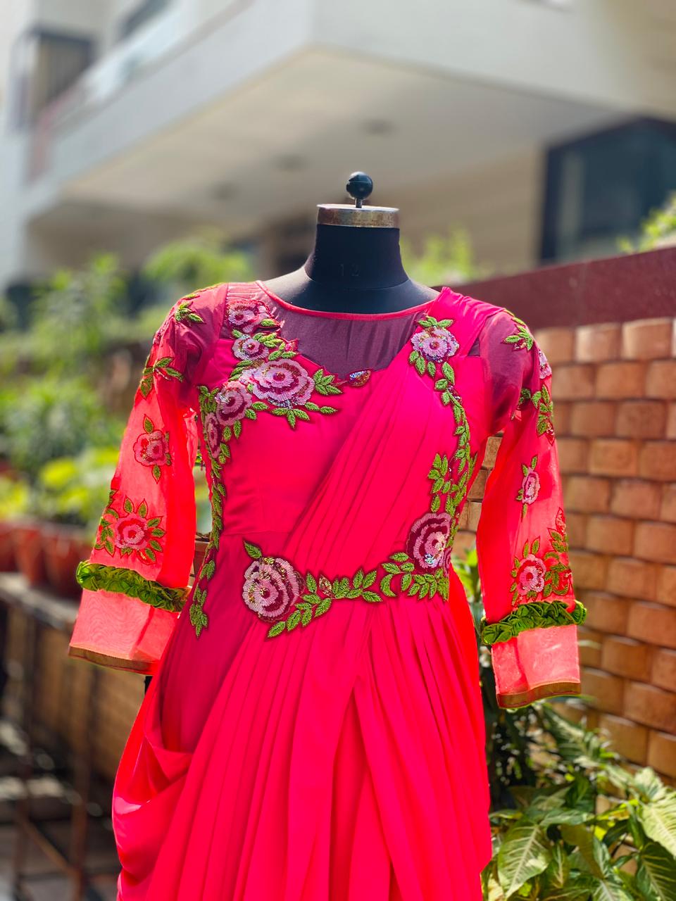 Carrot Pink Teej Saree