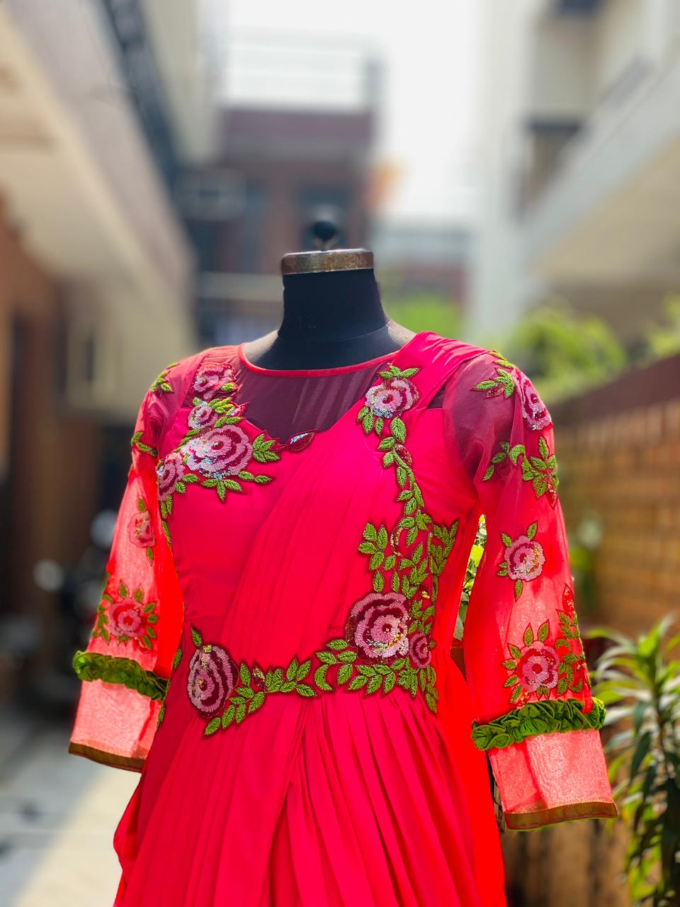 Carrot Pink Teej Saree