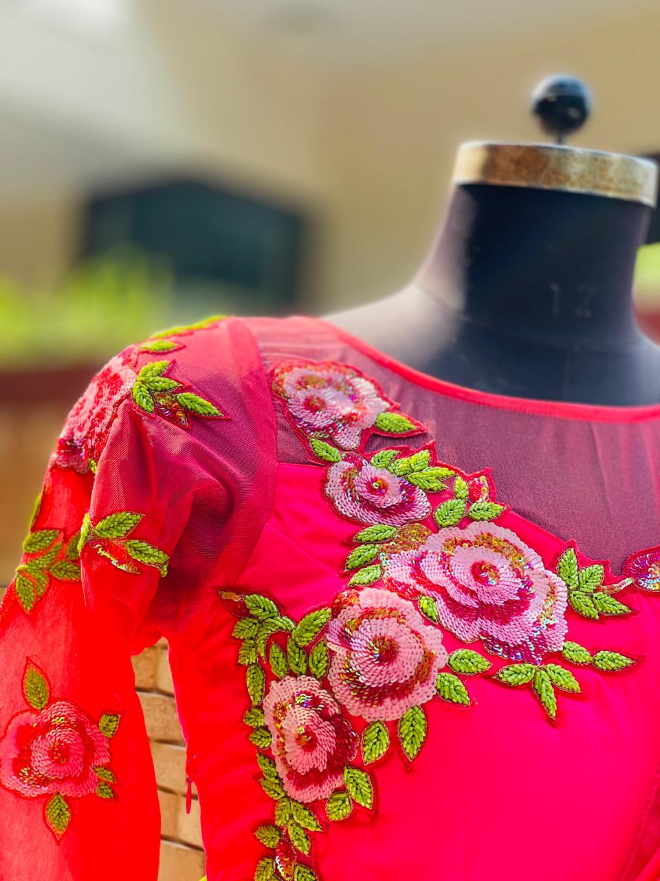 Carrot Pink Teej Saree