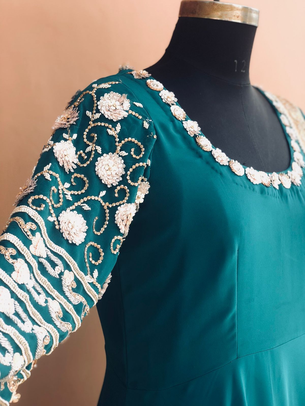 Teal Karva Chauth Anarkali