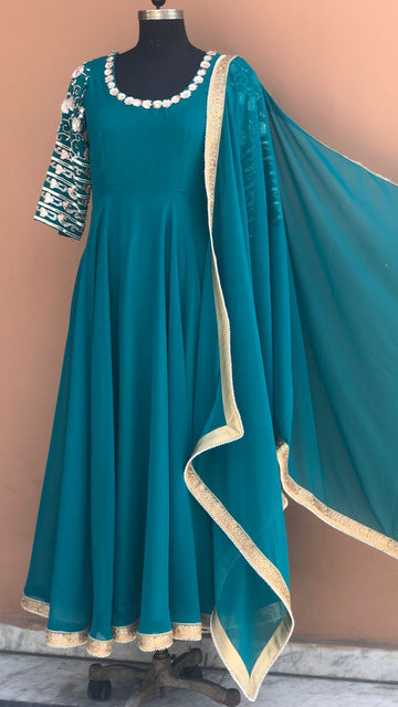 Teal Karva Chauth Anarkali