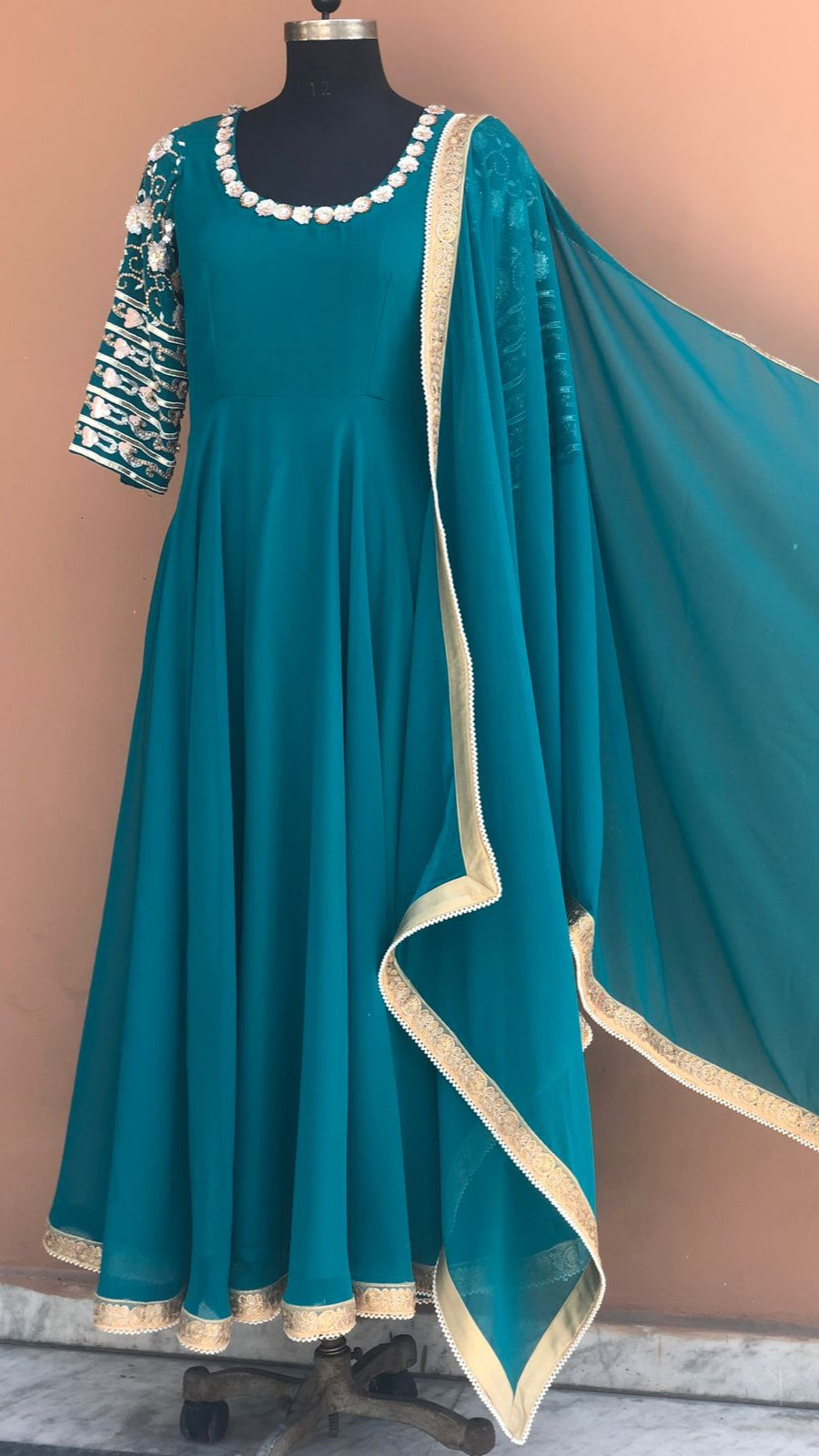 Teal Karva Chauth Anarkali