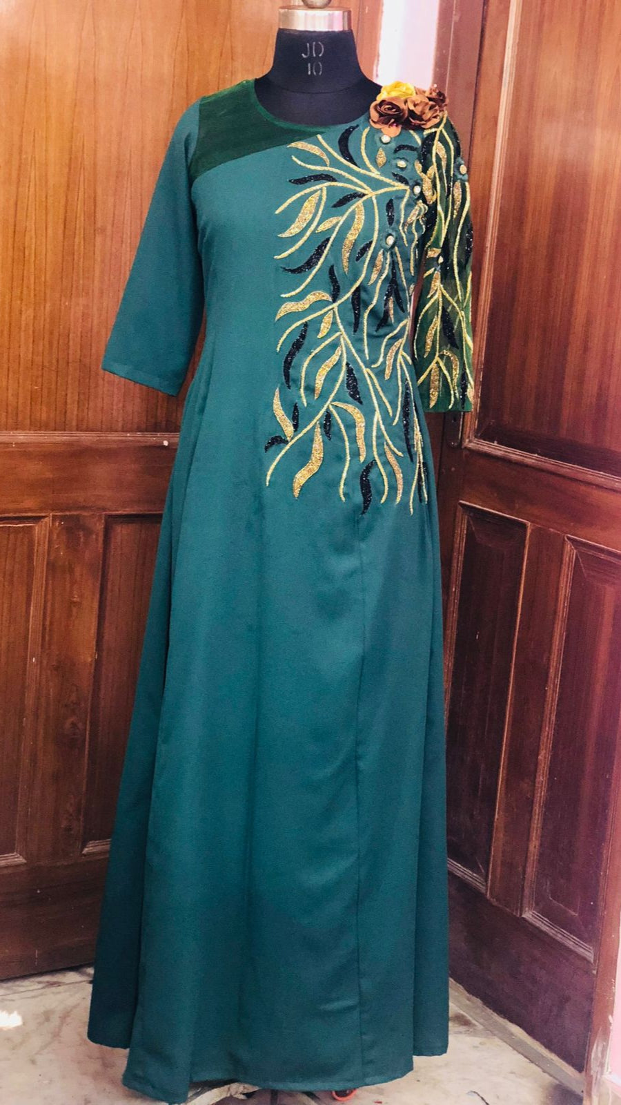 Bottel Green Embroidered Gown