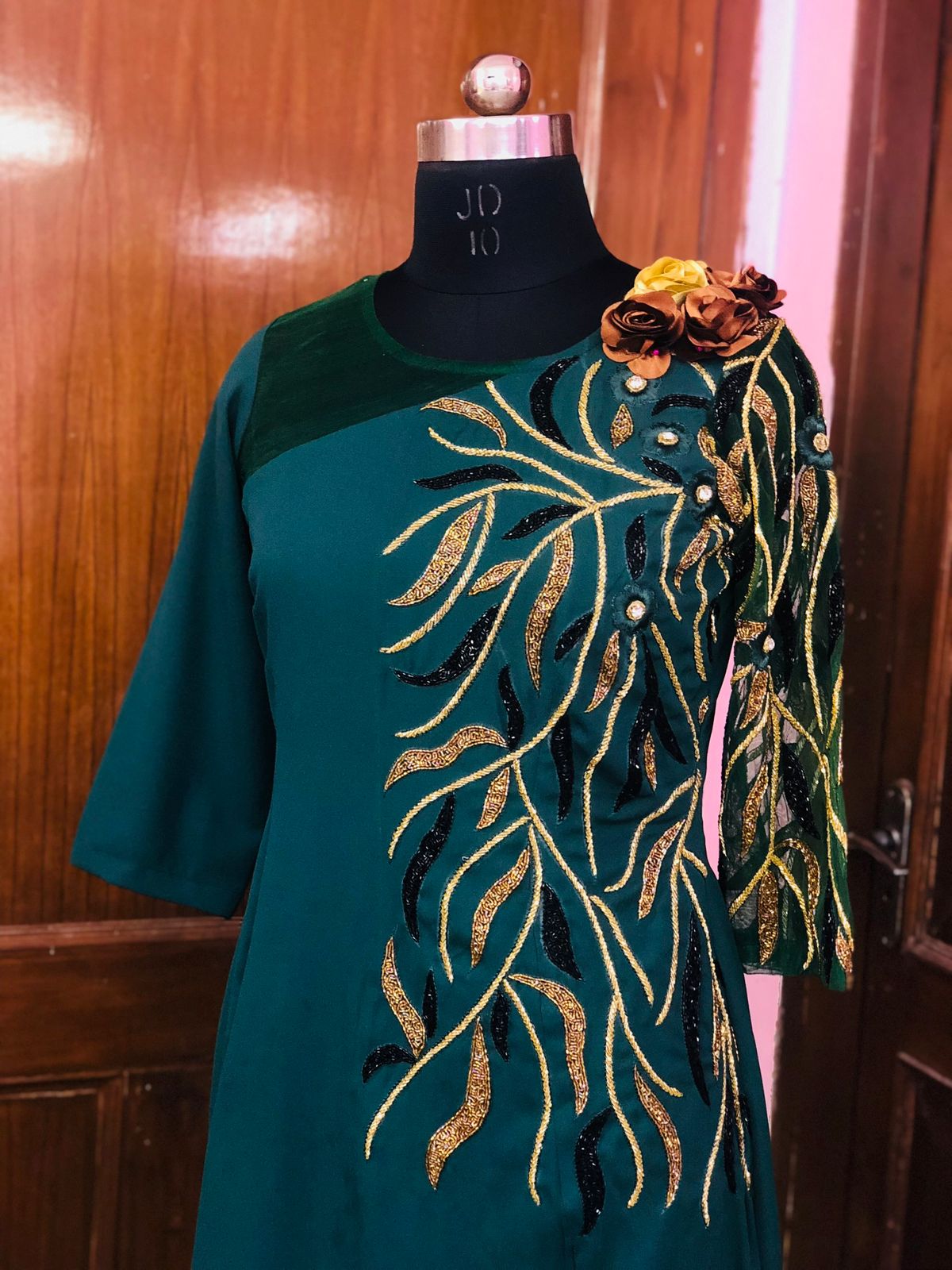 Bottel Green Embroidered Gown