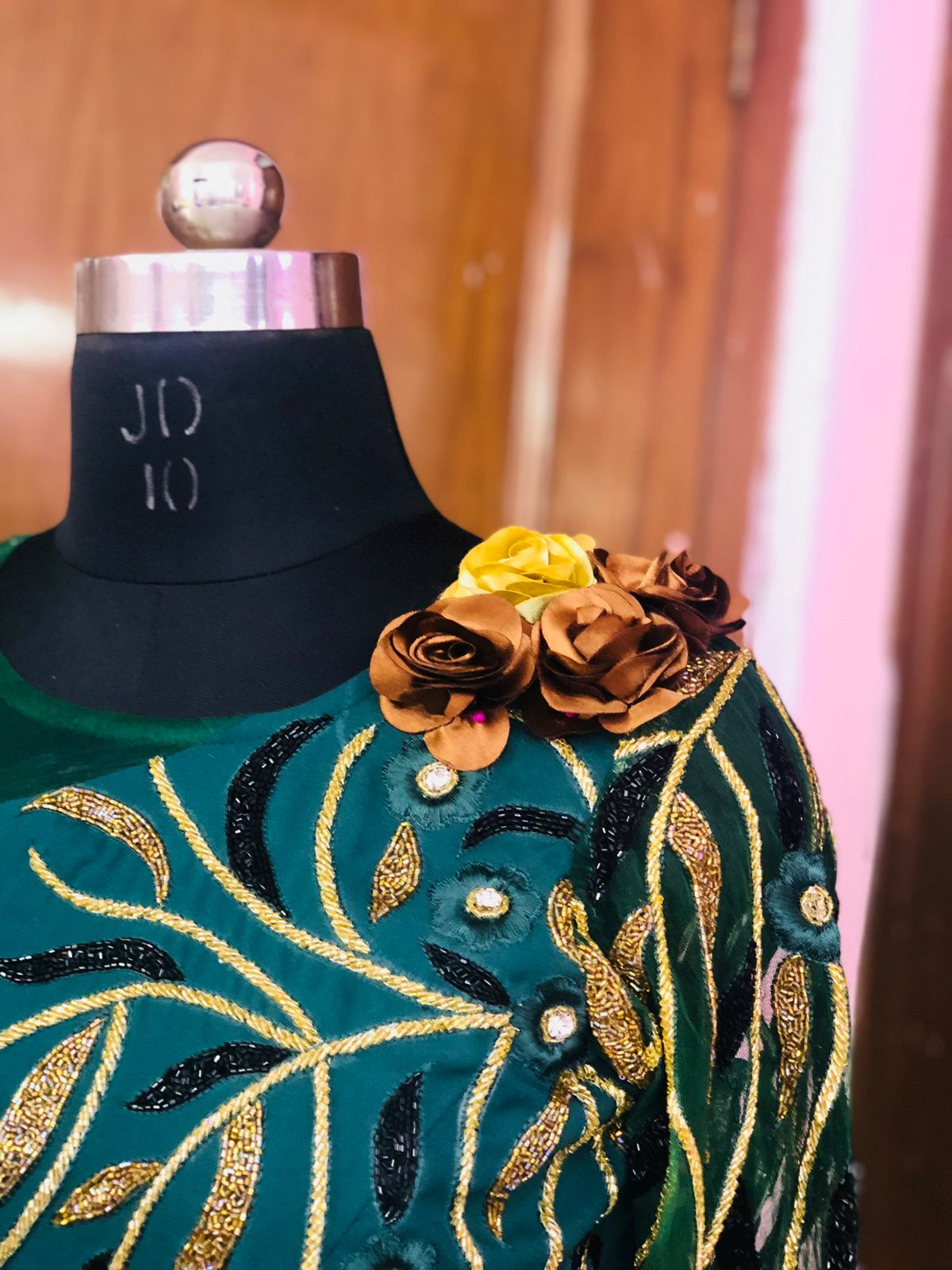 Bottel Green Embroidered Gown