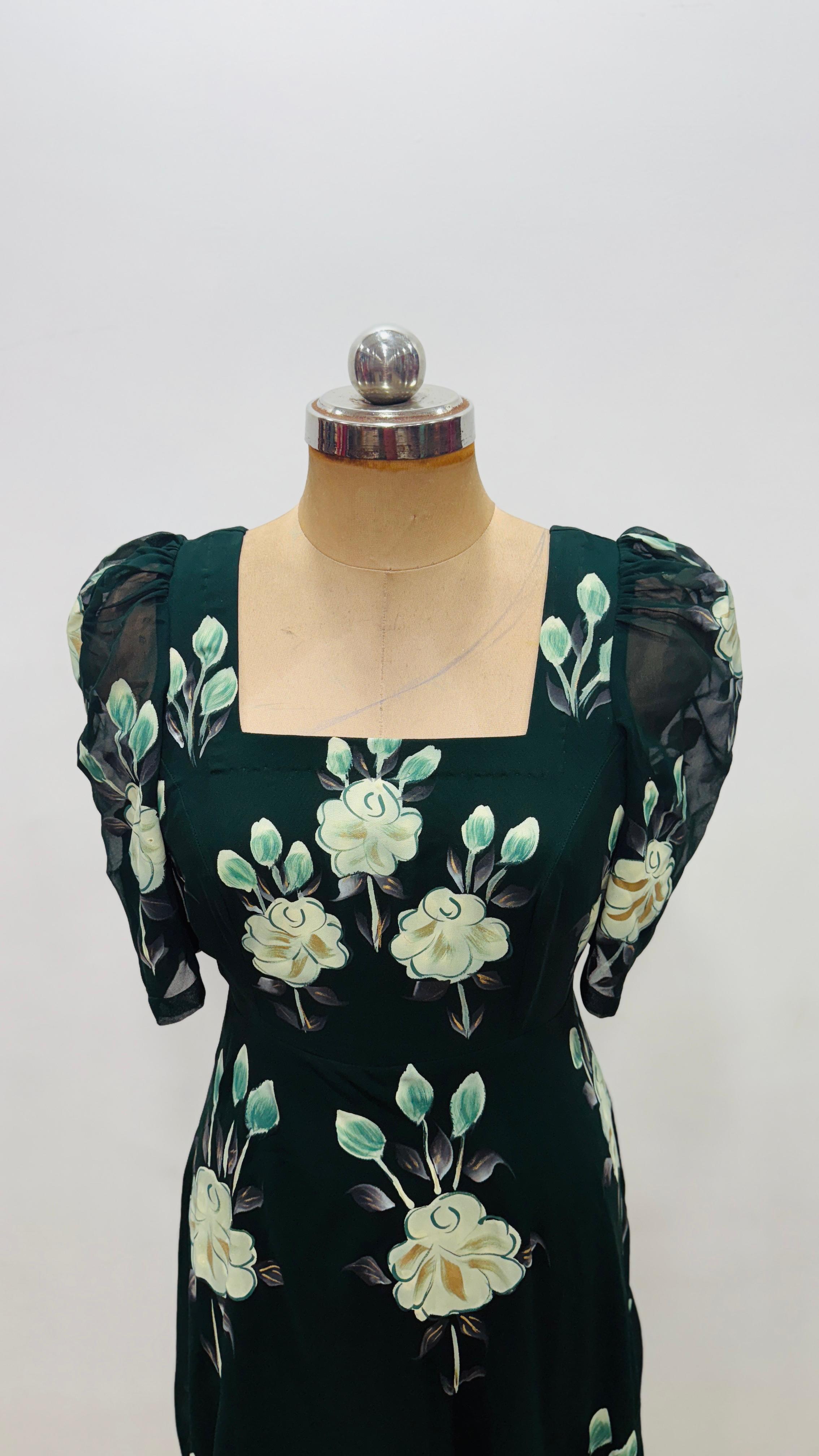 Green Handprinted Anarkali