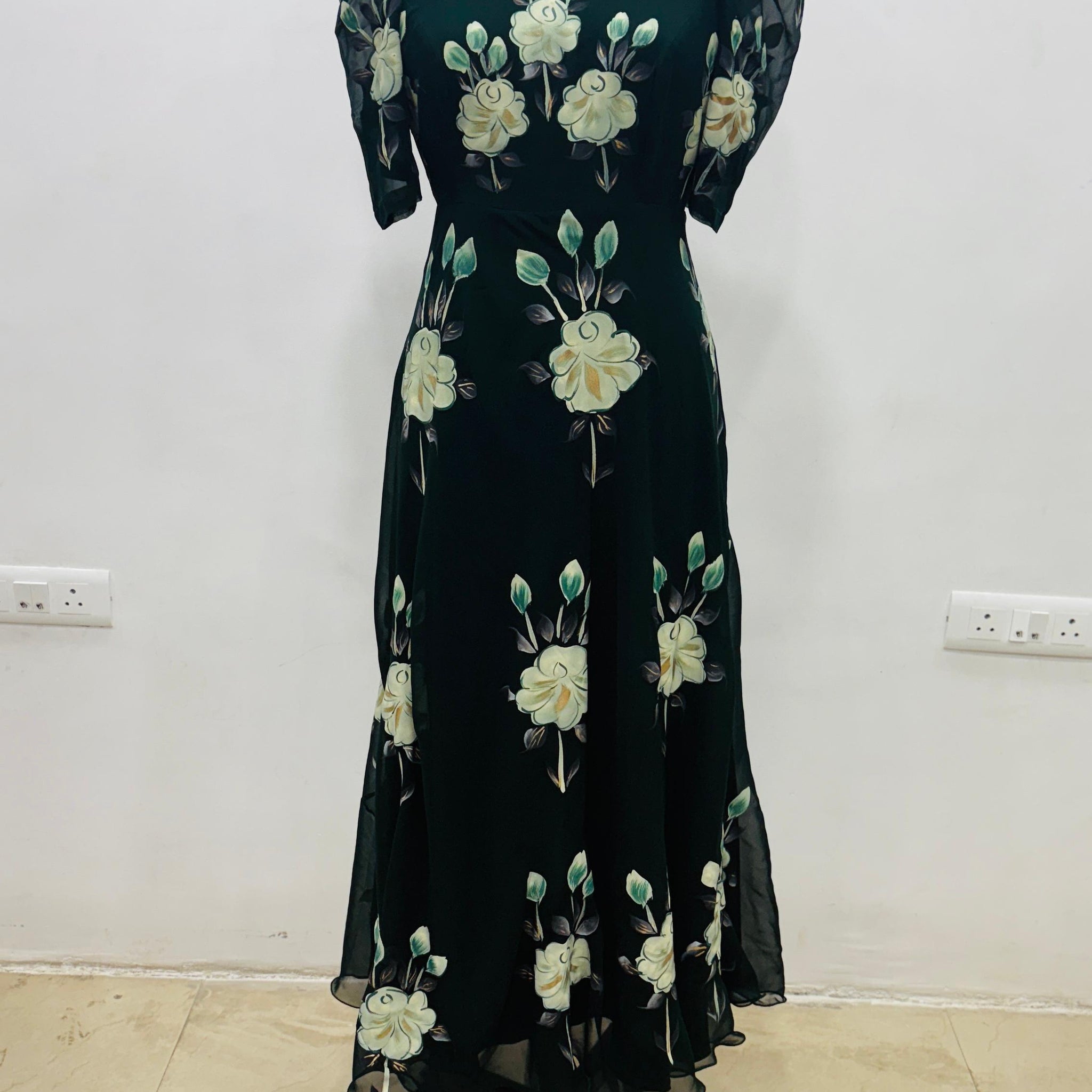 Green Handprinted Anarkali