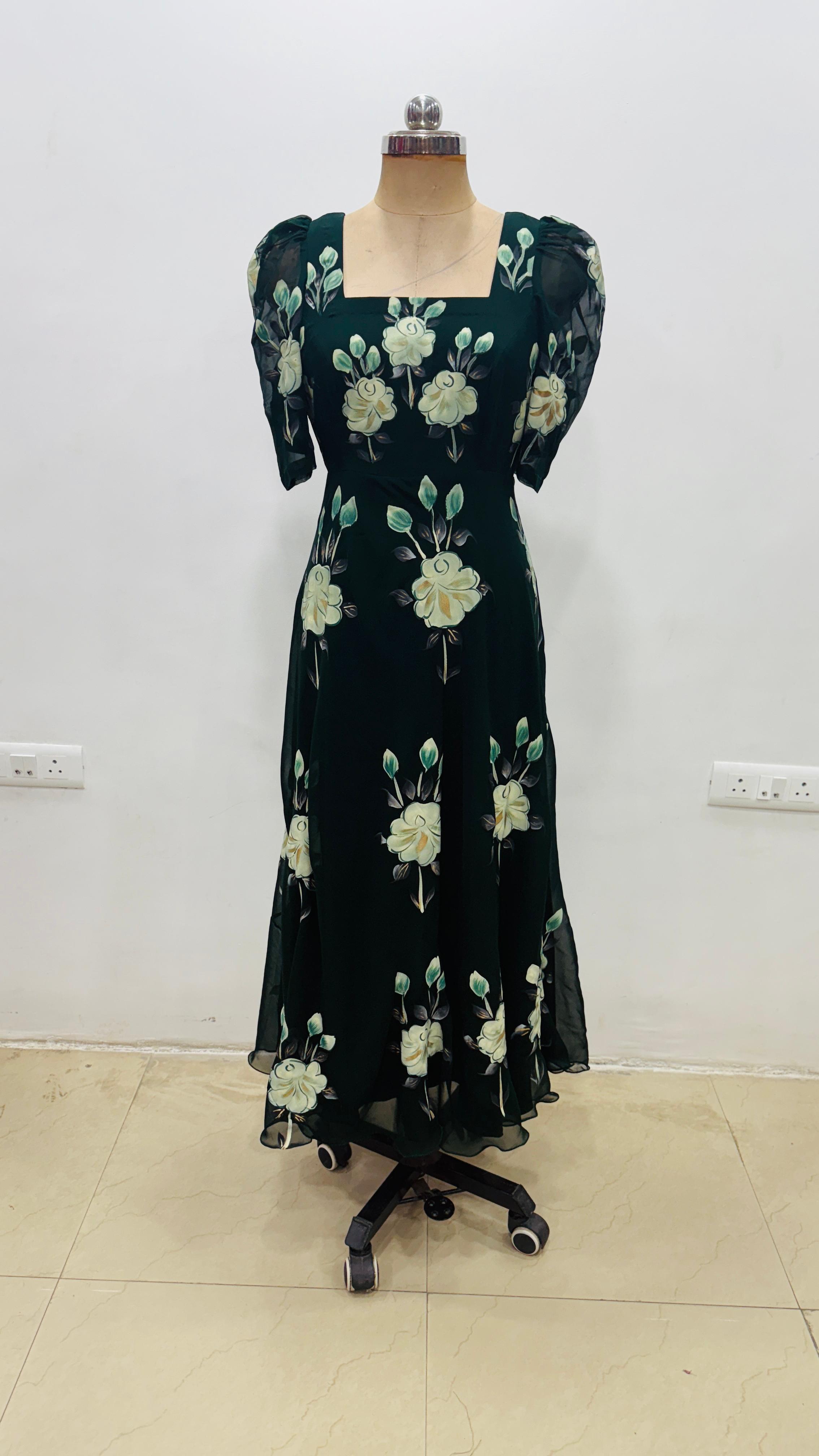 Green Handprinted Anarkali