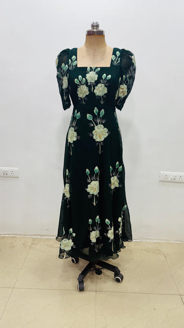 Green Handprinted Anarkali