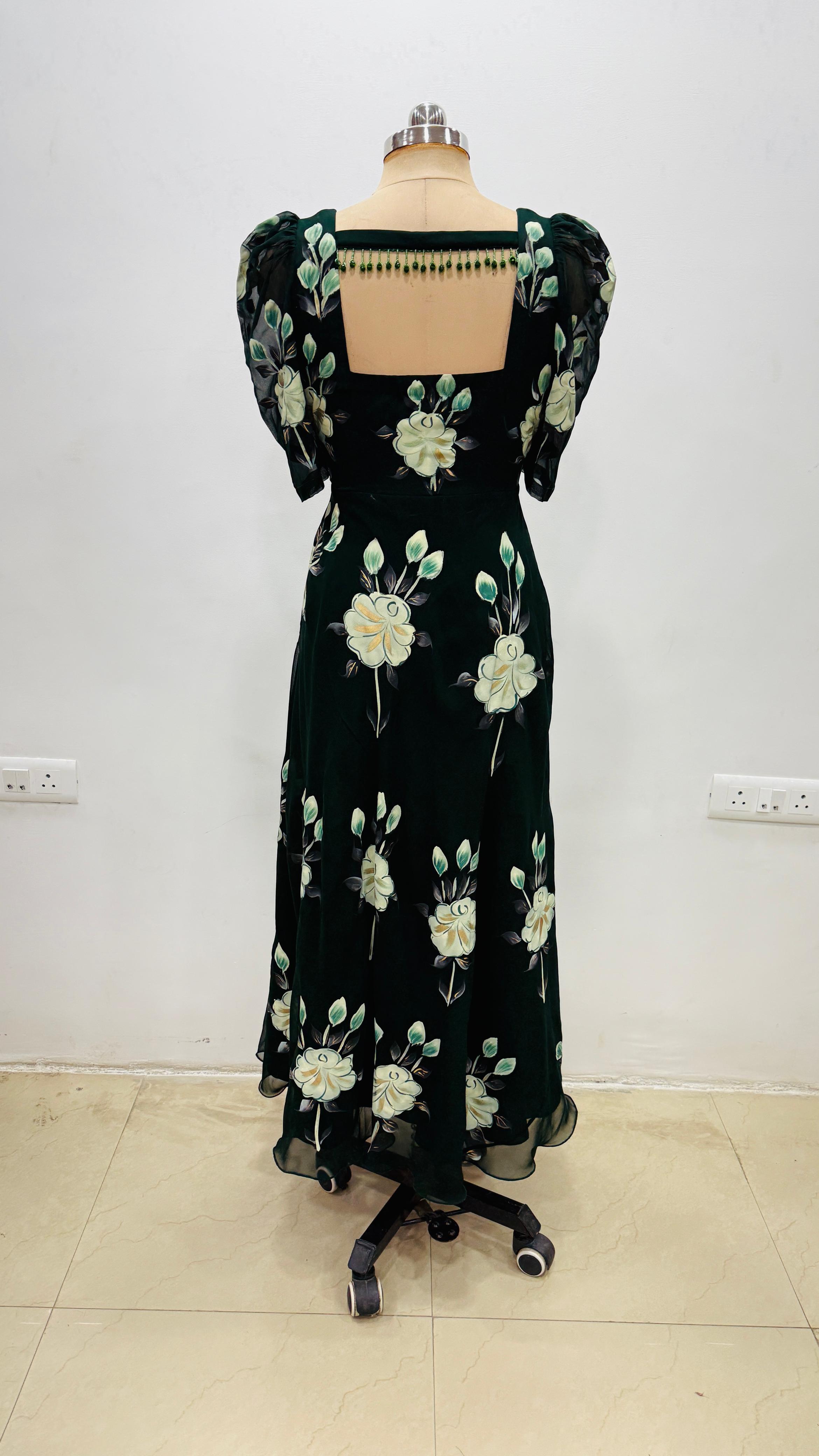 Green Handprinted Anarkali