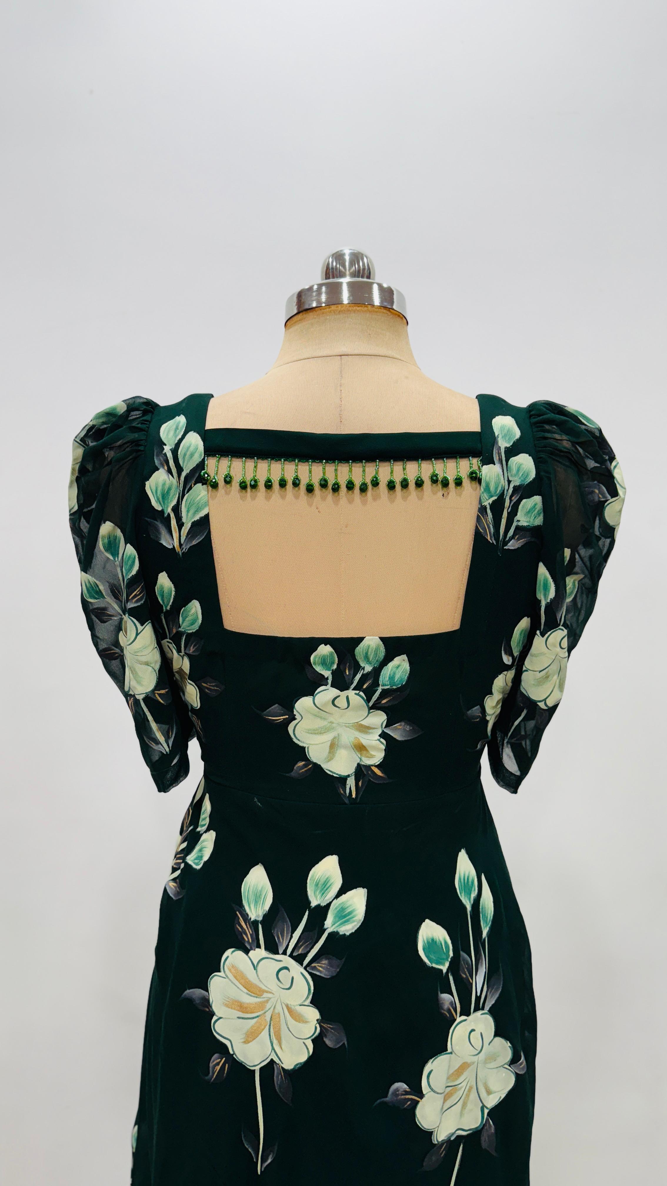 Green Handprinted Anarkali