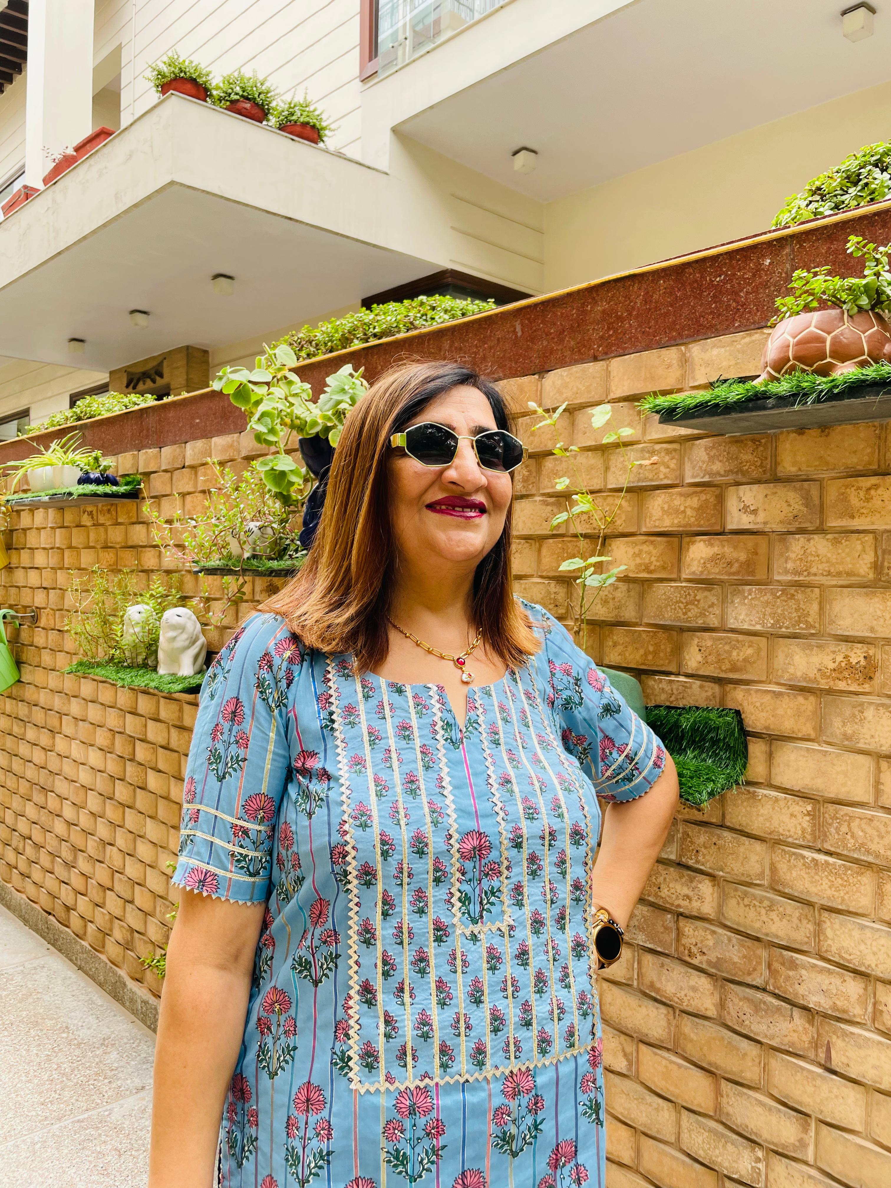 Blue Cotton Farshi Salwar Co-Ord