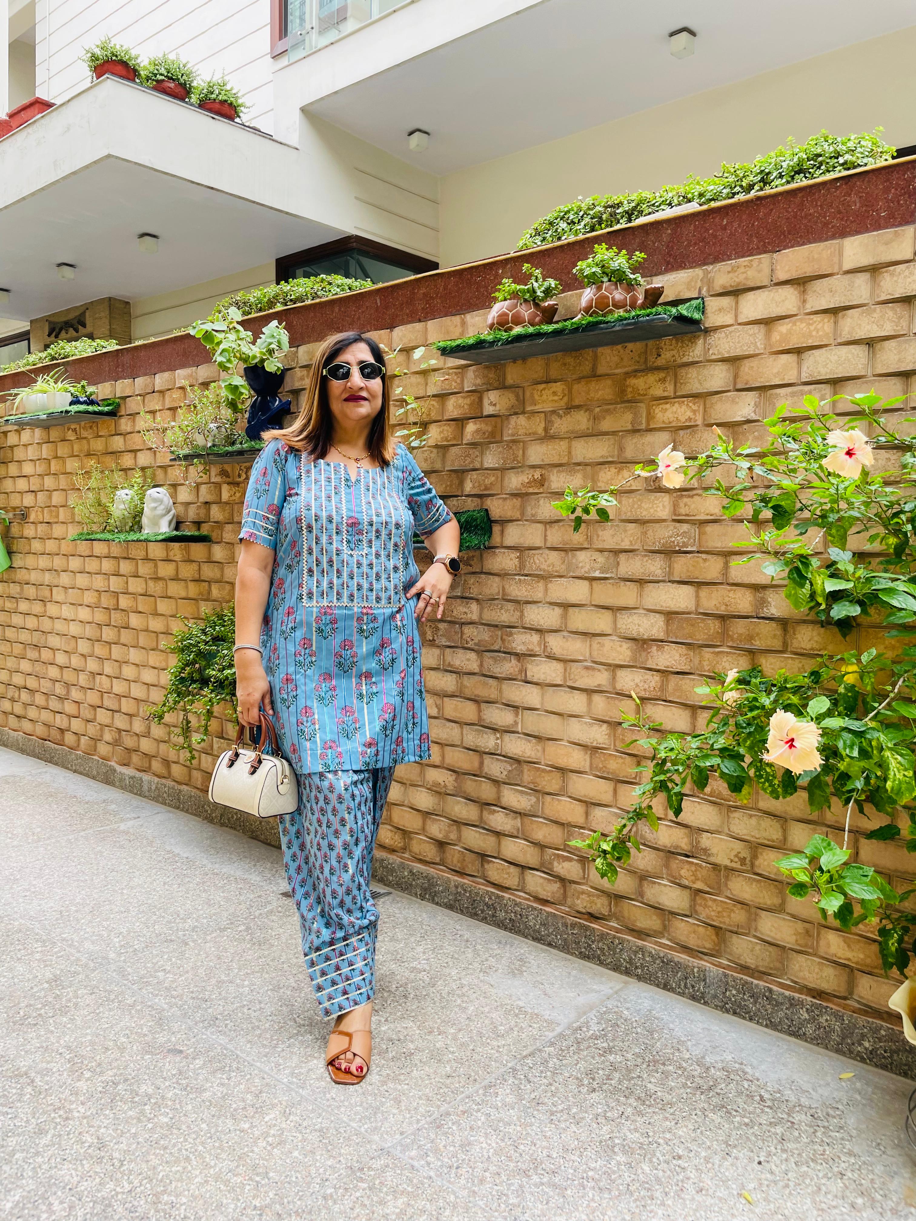 Blue Cotton Farshi Salwar Co-Ord