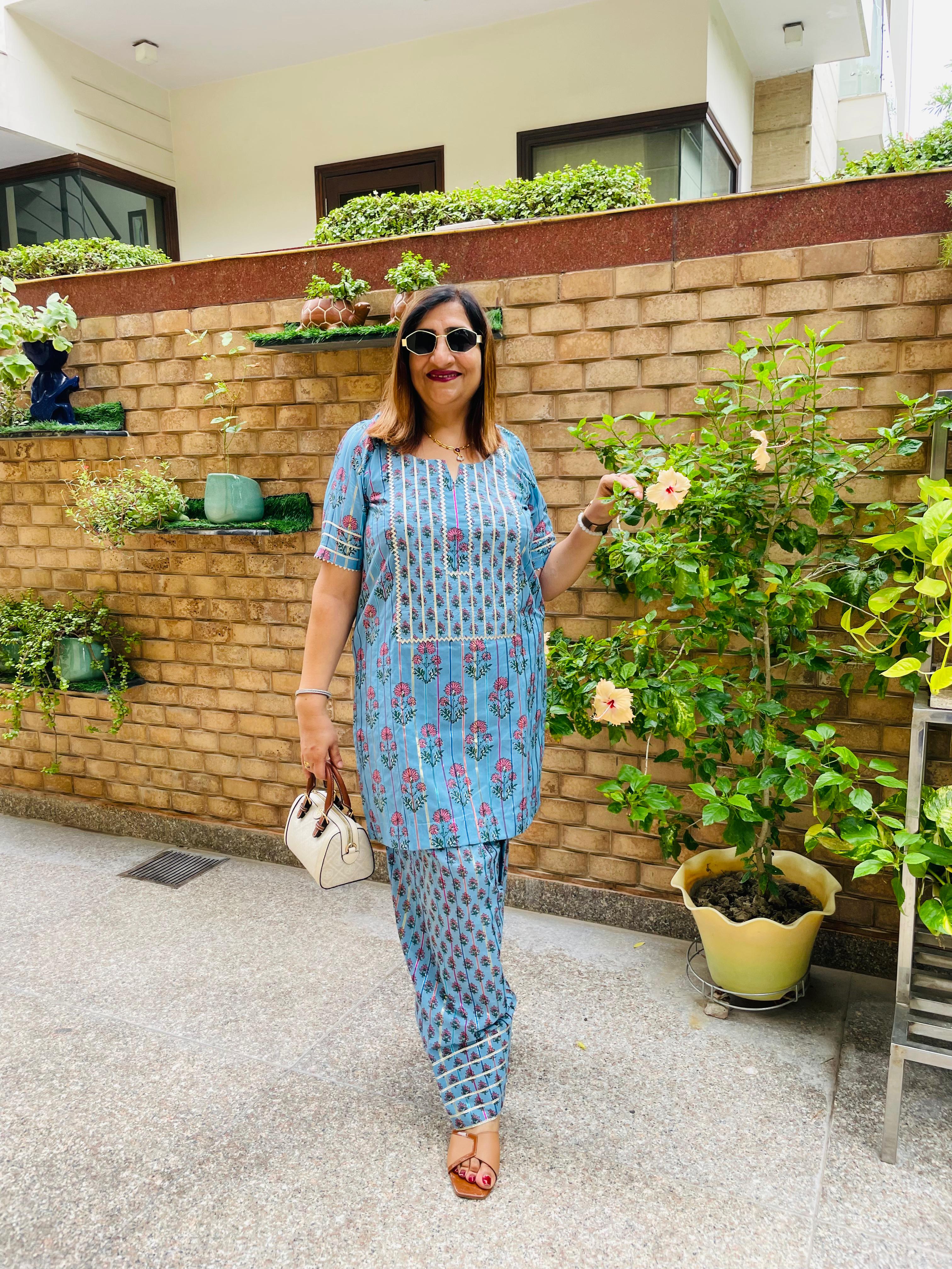 Blue Cotton Farshi Salwar Co-Ord